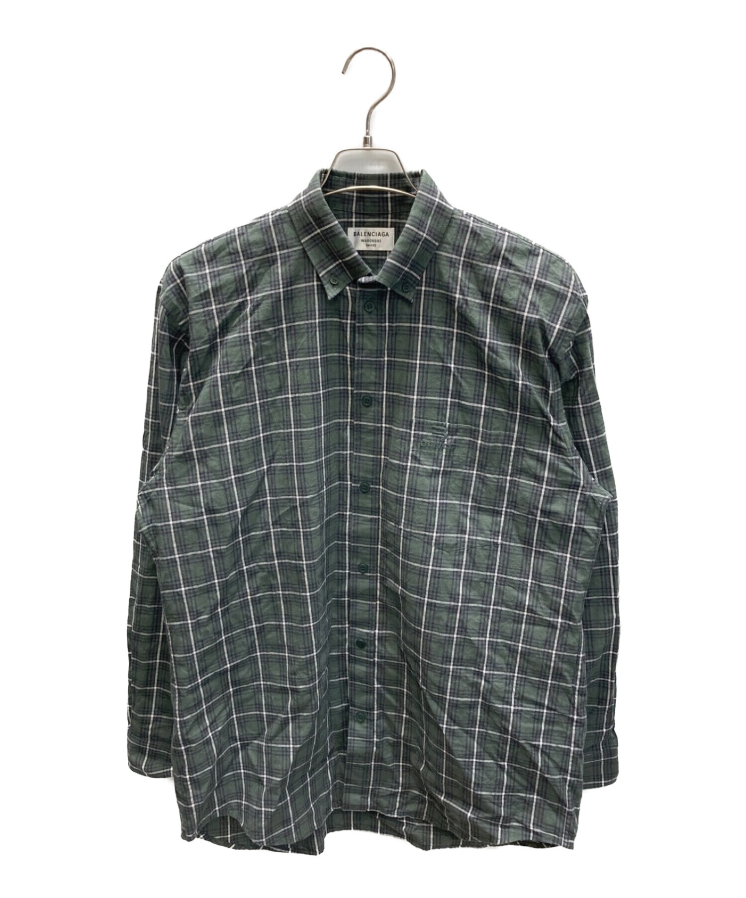 BALENCIAGA (バレンシアガ) オーバーサイズチェックBDシャツ グリーン サイズ:36