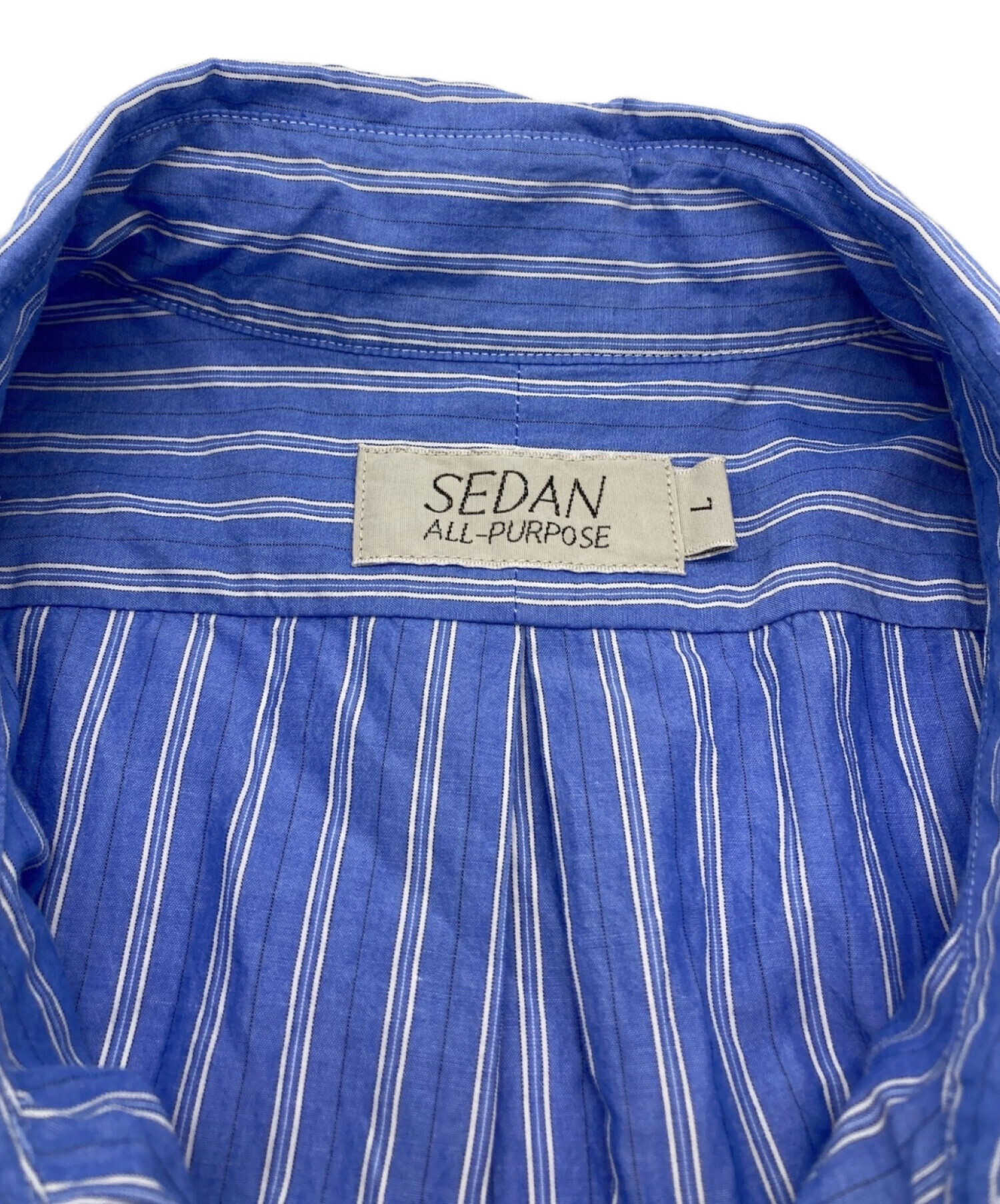 SEDAN ALL-PURPOSE (セダンオールパーパス) STRIPED BIG BD Short Sleeve SHIRT ブルー サイズ:L