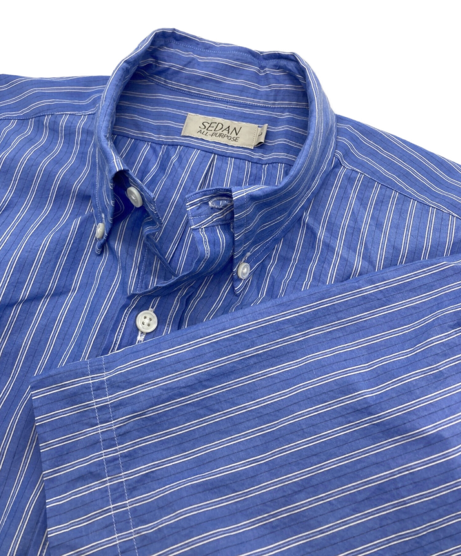 SEDAN ALL-PURPOSE (セダンオールパーパス) STRIPED BIG BD Short Sleeve SHIRT ブルー サイズ:L