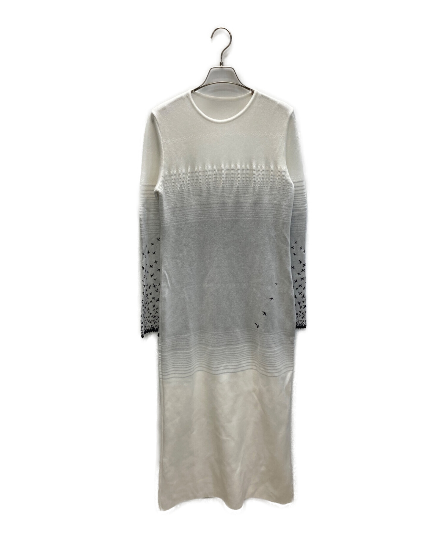 Mame Kurogouchi (マメクロゴウチ) Crane Pattern Jacquard Knitted Dress ホワイト×グレー  サイズ:3