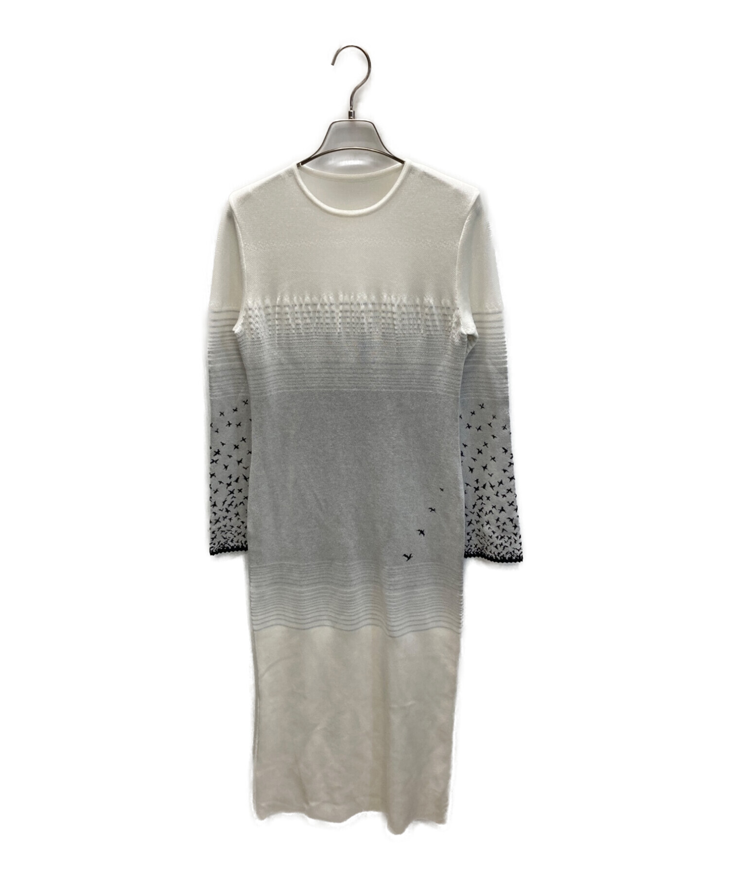 Mame Kurogouchi (マメクロゴウチ) Crane Pattern Jacquard Knitted Dress ホワイト×グレー  サイズ:1