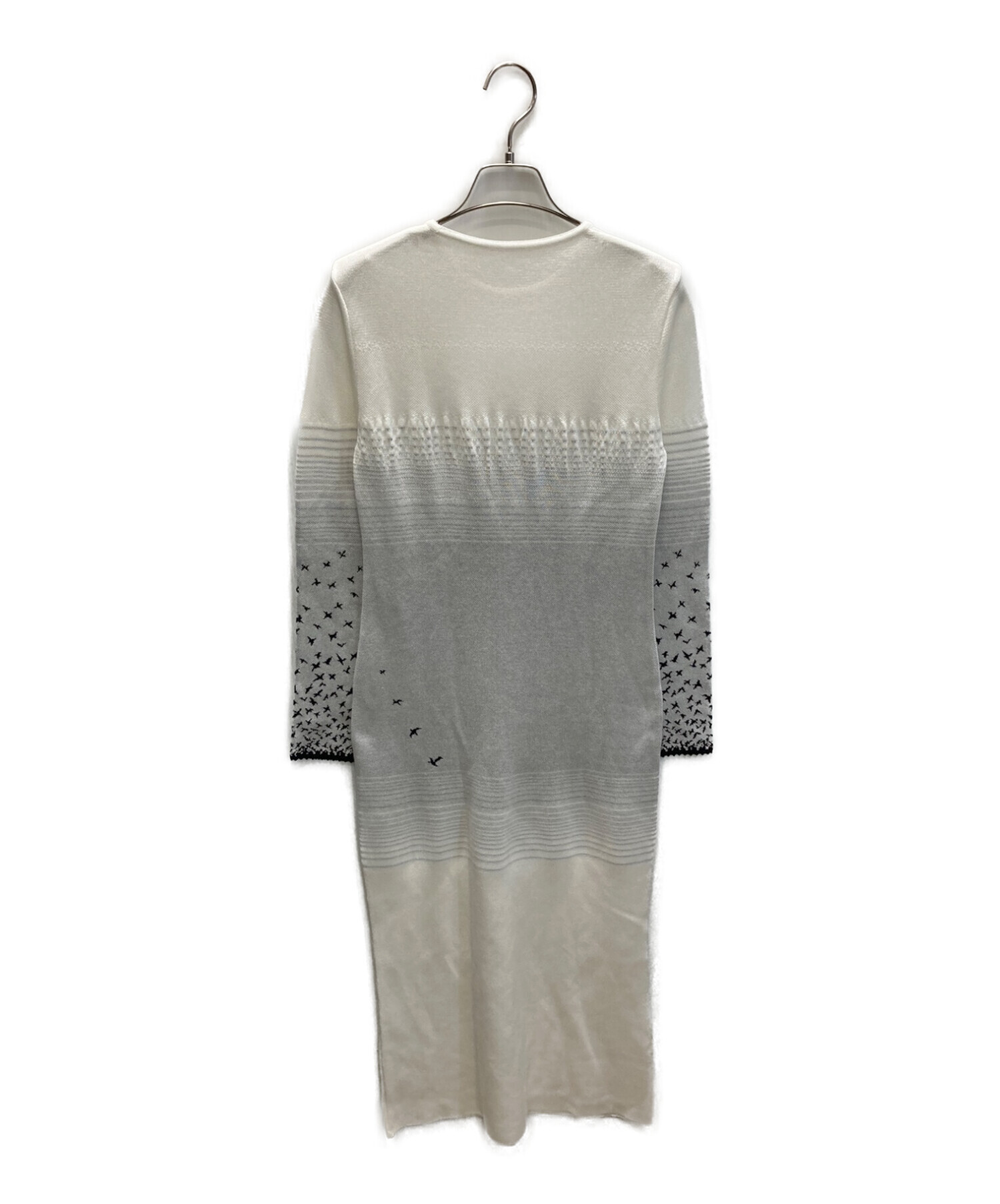 Mame Kurogouchi (マメクロゴウチ) Crane Pattern Jacquard Knitted Dress ホワイト×グレー  サイズ:1