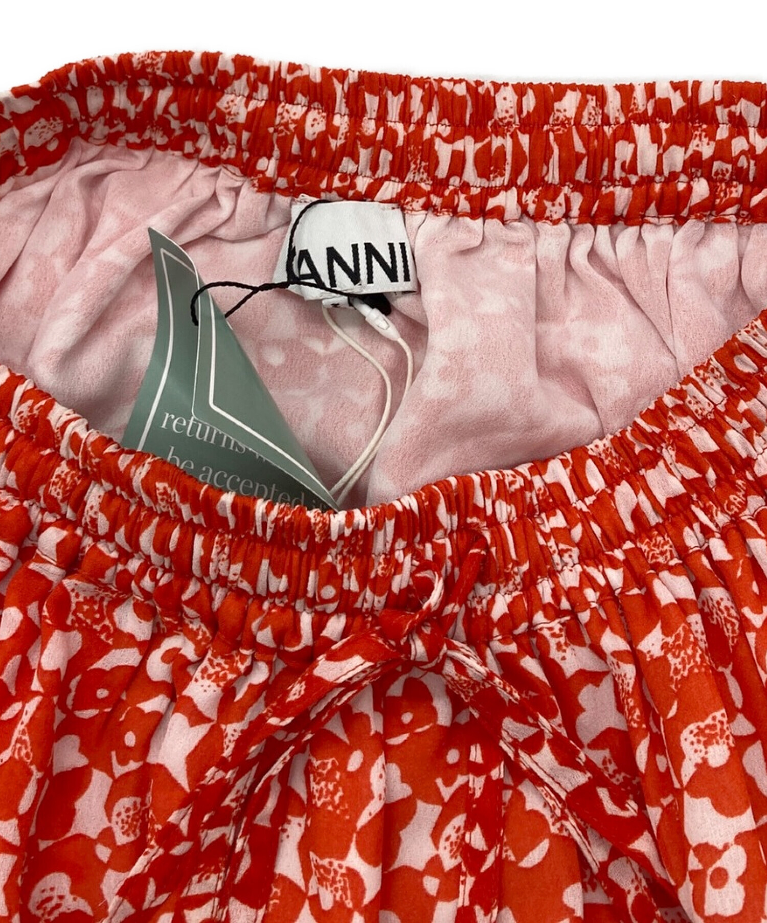 GANNI (ガニー) 総柄スカート オレンジ×ホワイト サイズ:34 未使用品