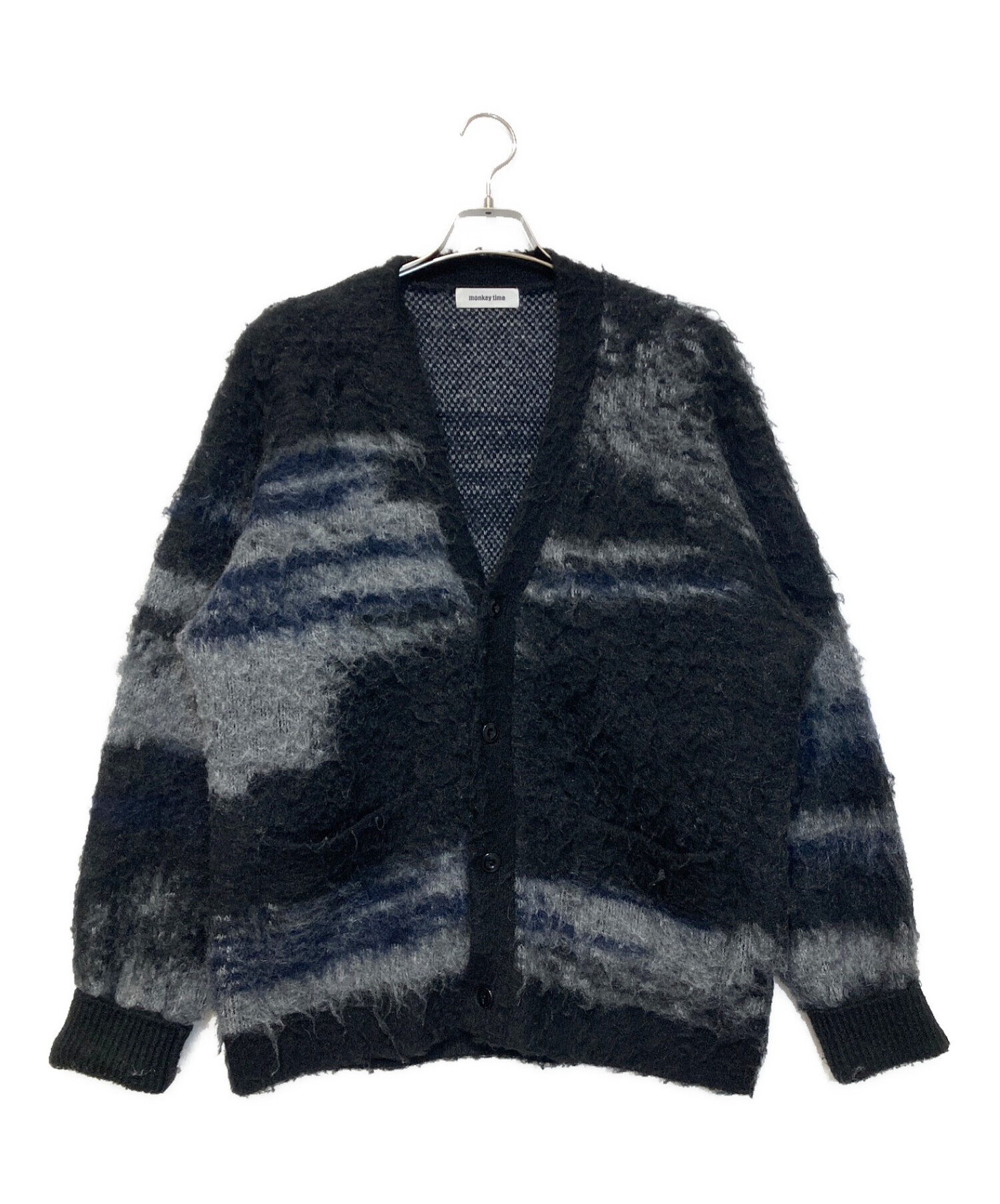 MONKEY TIME (モンキータイム) BRSHD MHR JACQUARD V NECK CARDIGAN ブラック サイズ:M