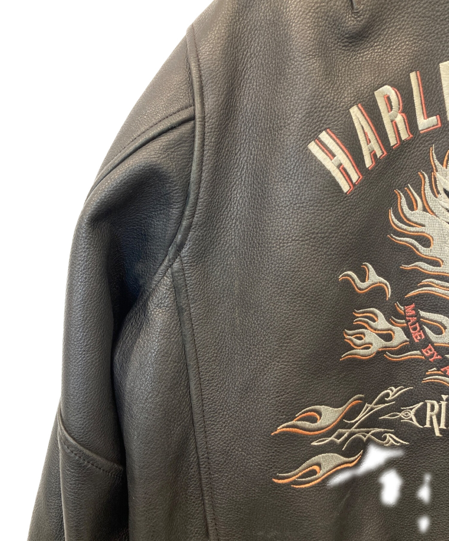 HARLEY-DAVIDSON (ハーレーダビッドソン) ファイヤーパターン刺繍レザージャケット ブラック サイズ:M