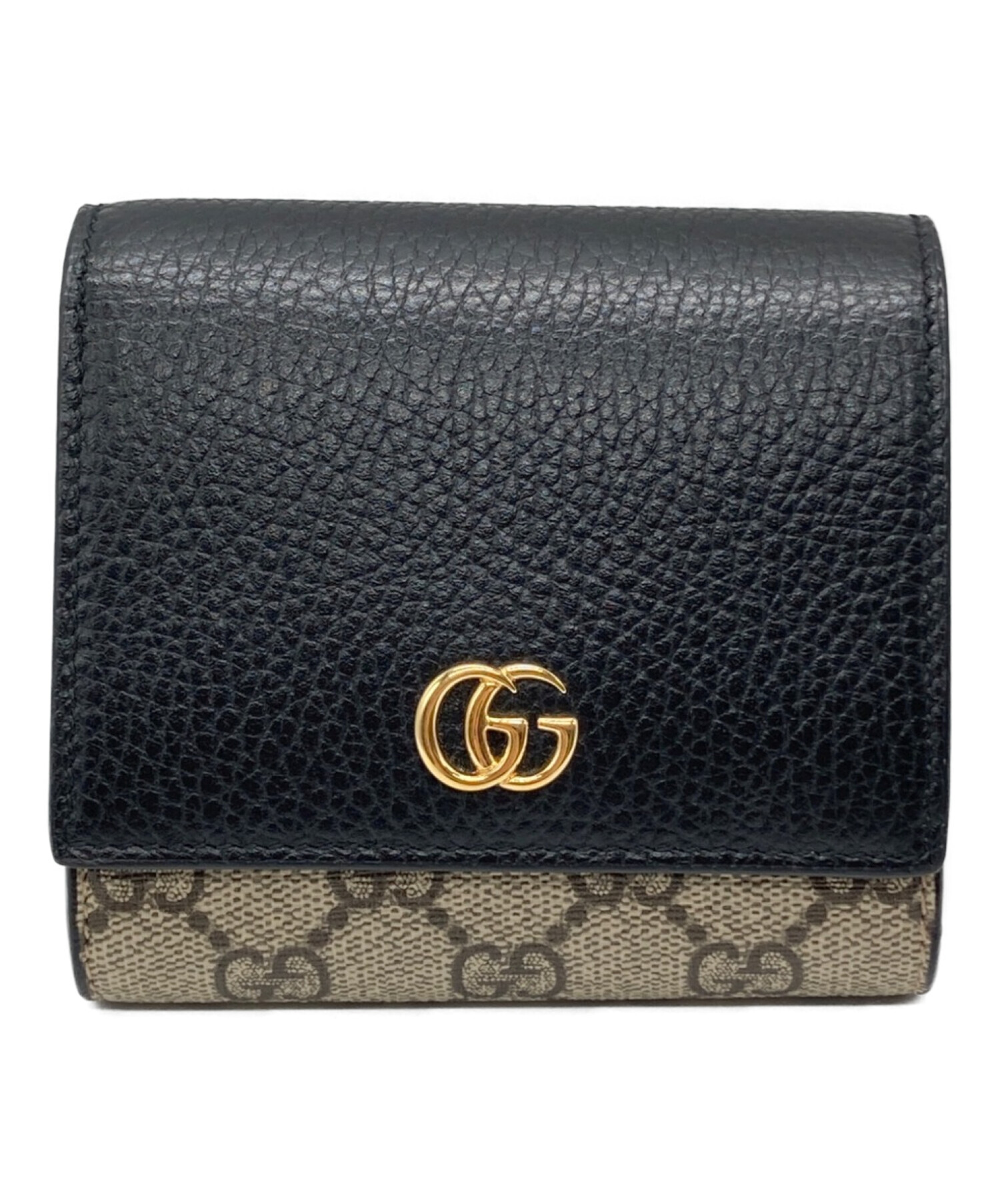 GUCCI (グッチ) GGマーモントミディアム ウォレット GGスプリーム×ブラックレザー