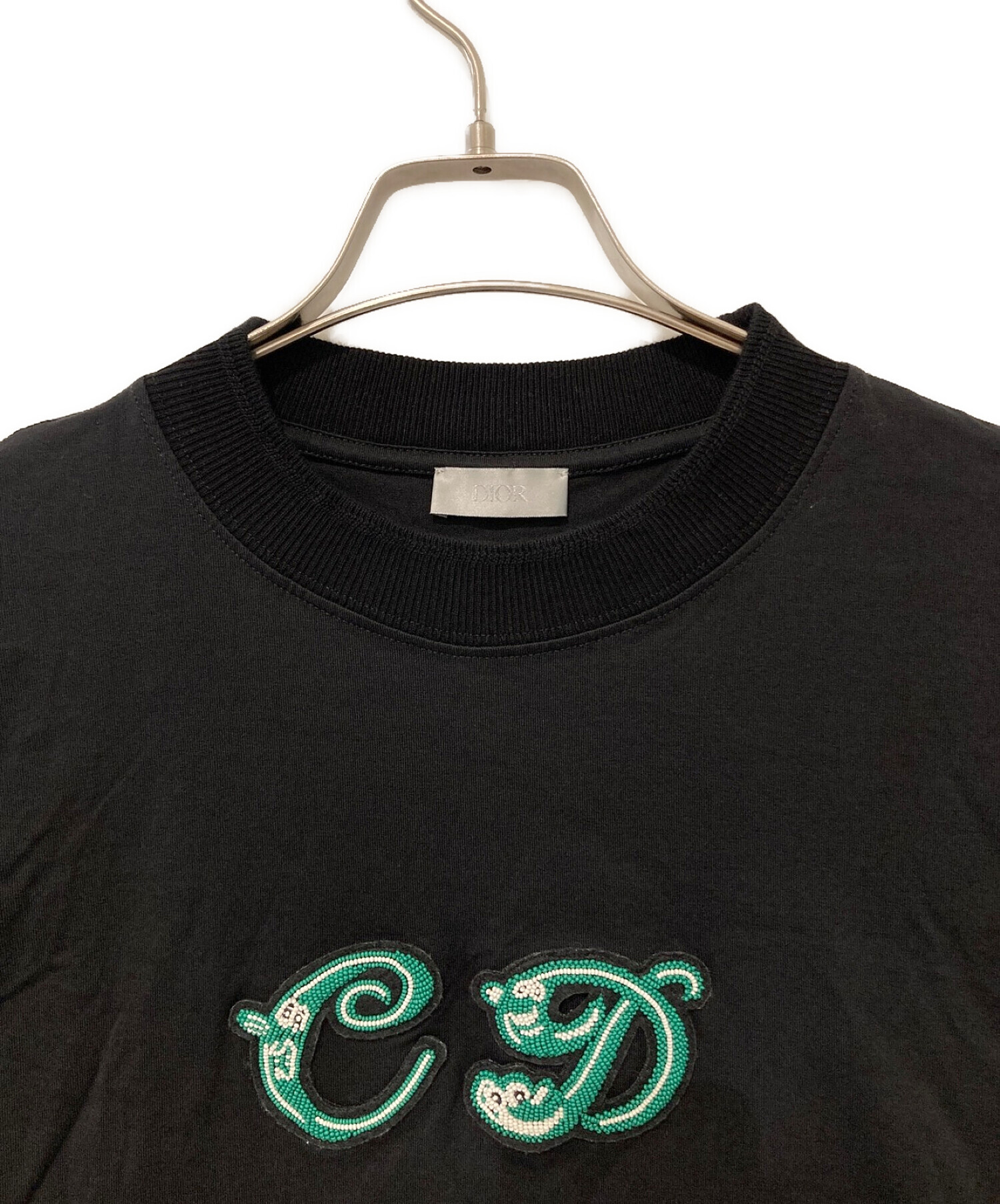 Dior (ディオール) KENNY SCHARF (ケニー・シャーフ) Beads CD Logo Black Cotton T-Shirt  ブラック サイズ:L