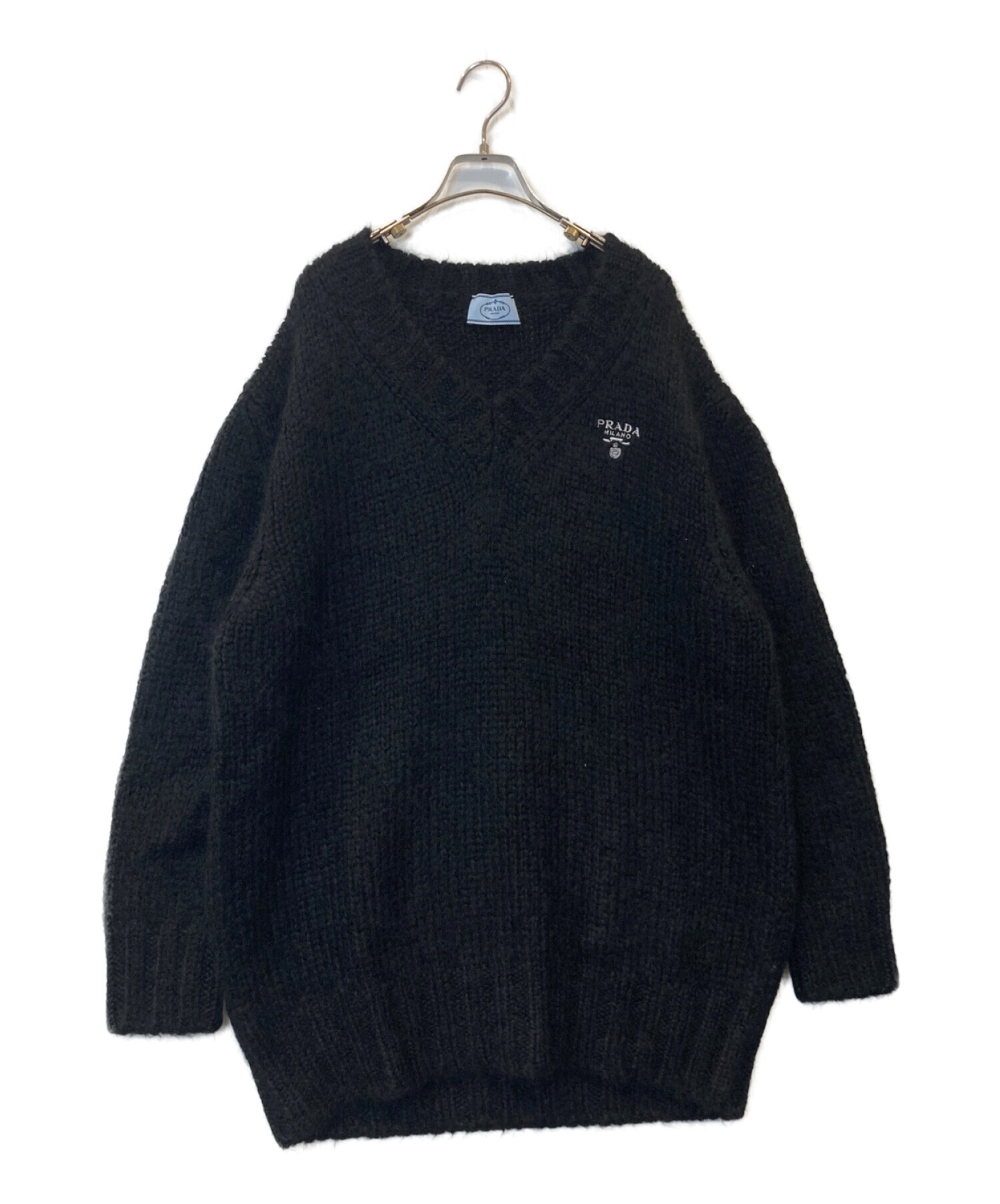 PRADA (プラダ) ロゴVネックニットセーター ブラック サイズ:38