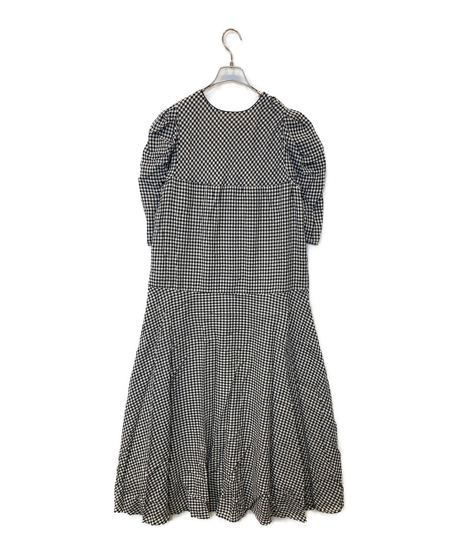 AMERI (アメリ) MEDI GINGHAM CHECK 2WAY PUFF SLEEVE DRESS ホワイト×ブラック サイズ:M