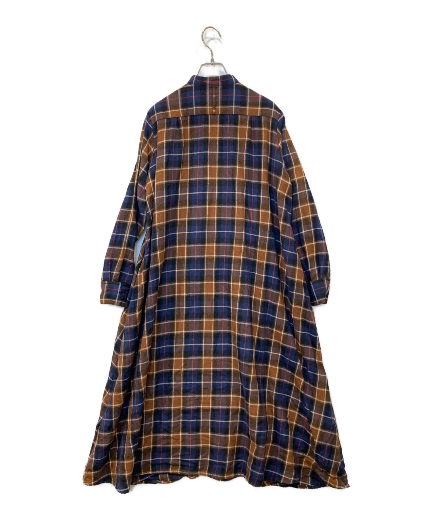 Graphpaper (グラフペーパー) WOOL CHECK BAND COLLAR DRESS ネイビー×ブラウン サイズ:00