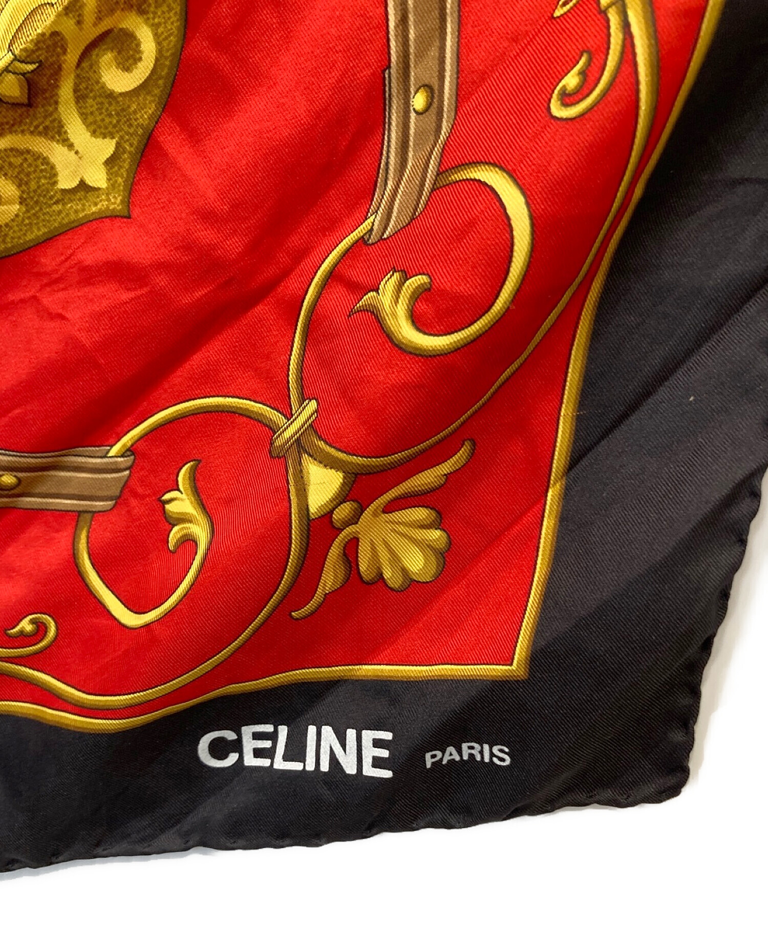 中古・古着通販】CELINE (セリーヌ) シルクスカーフ レッド×ブラック