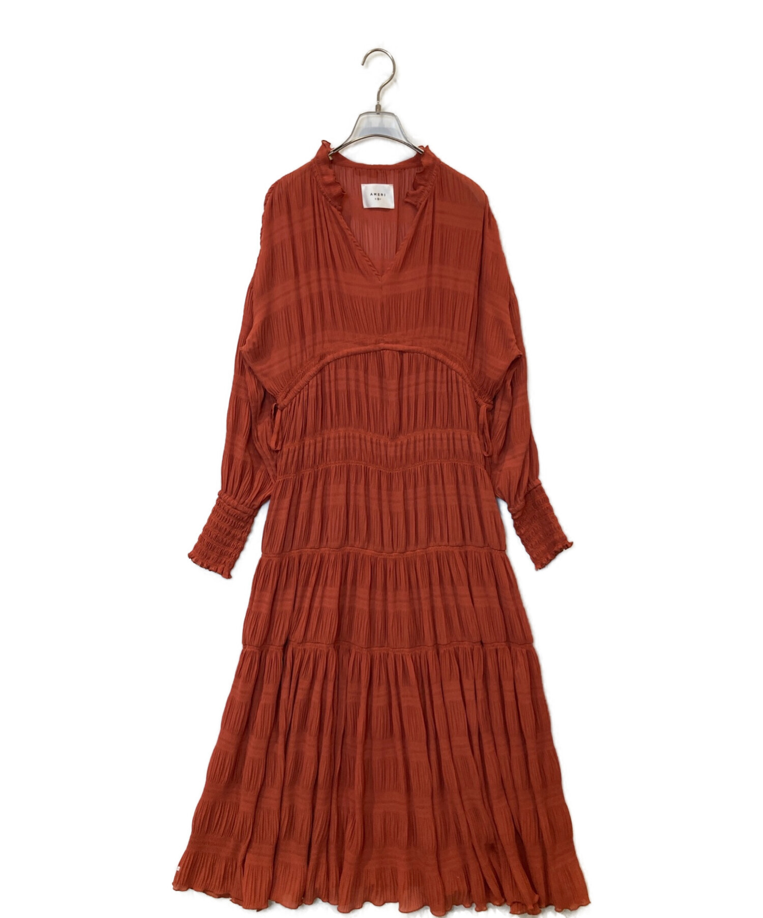 中古・古着通販】AMERI (アメリ) SHIRRING PLEATS DRESS レッド サイズ