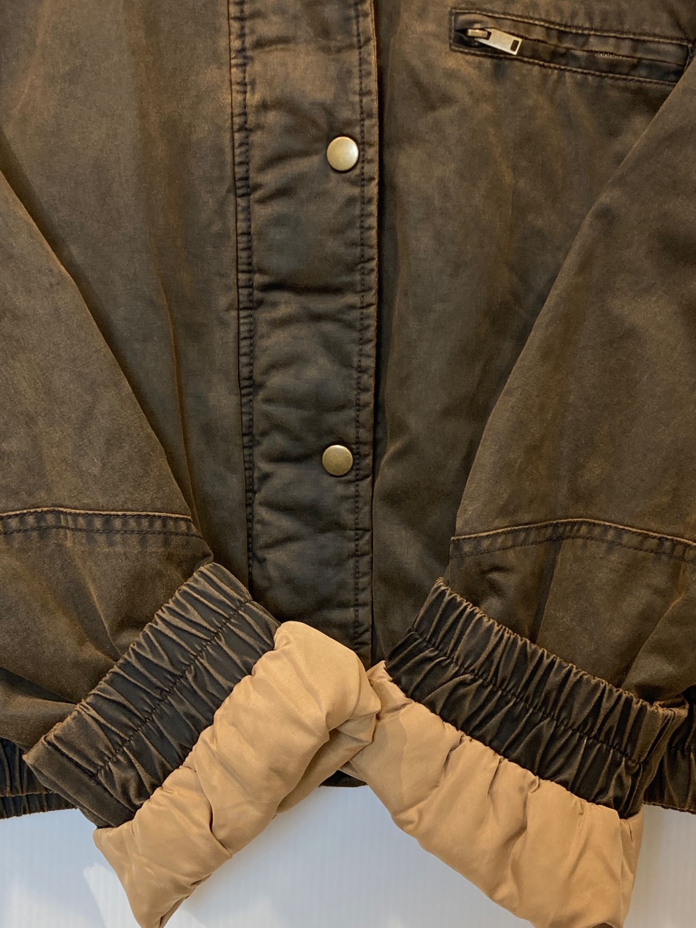 ZARA (ザラ) ワックスクロップド ボンバージャケット ブラウン サイズ:L