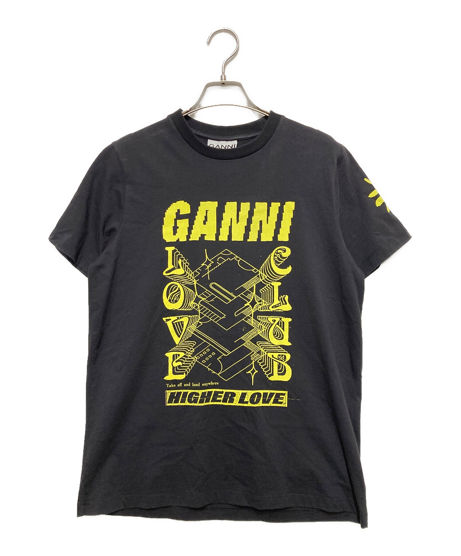 GANNI (ガニー) コットン プリントTシャツ ブラック サイズ:XS