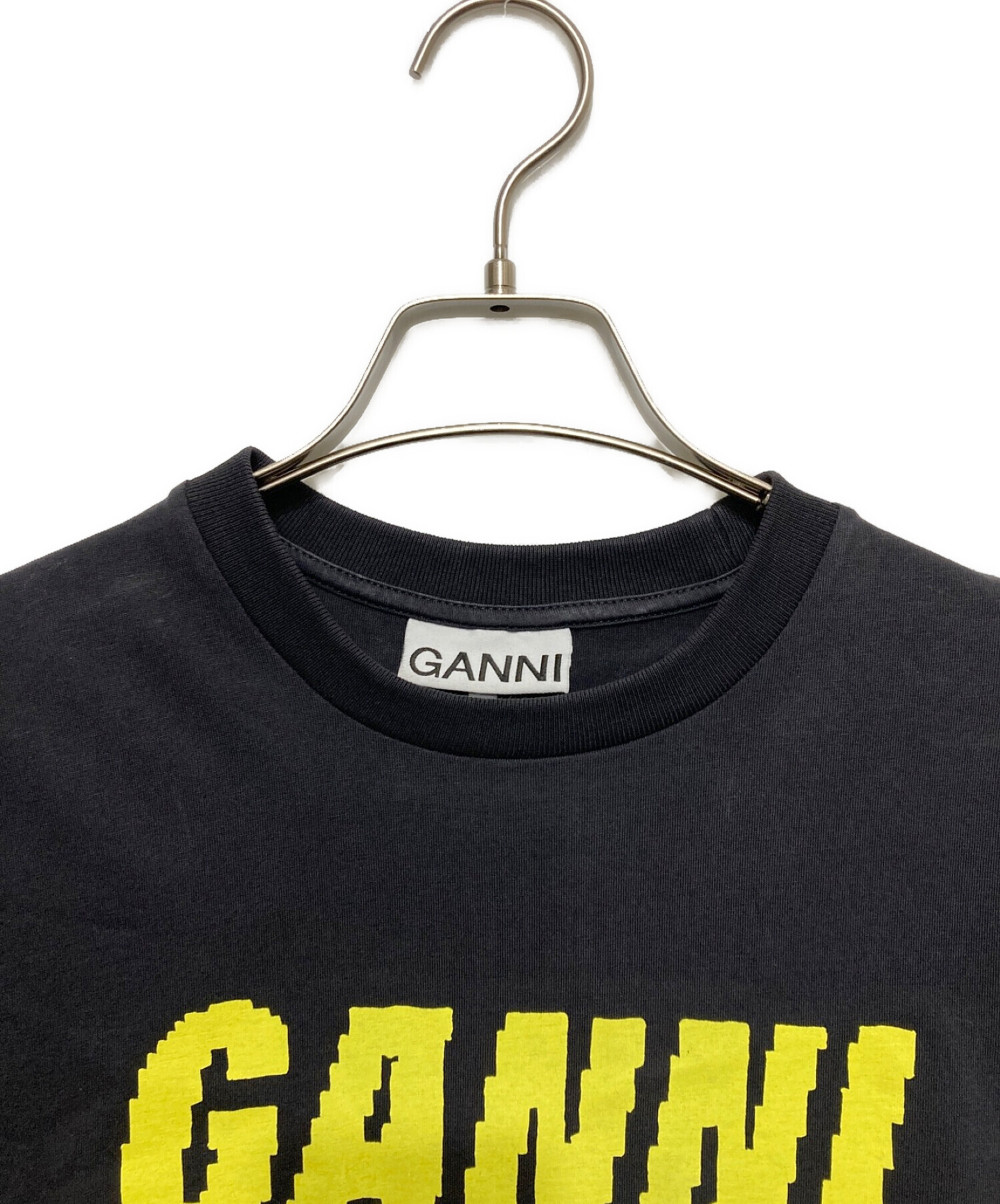 GANNI (ガニー) コットン プリントTシャツ ブラック サイズ:XS