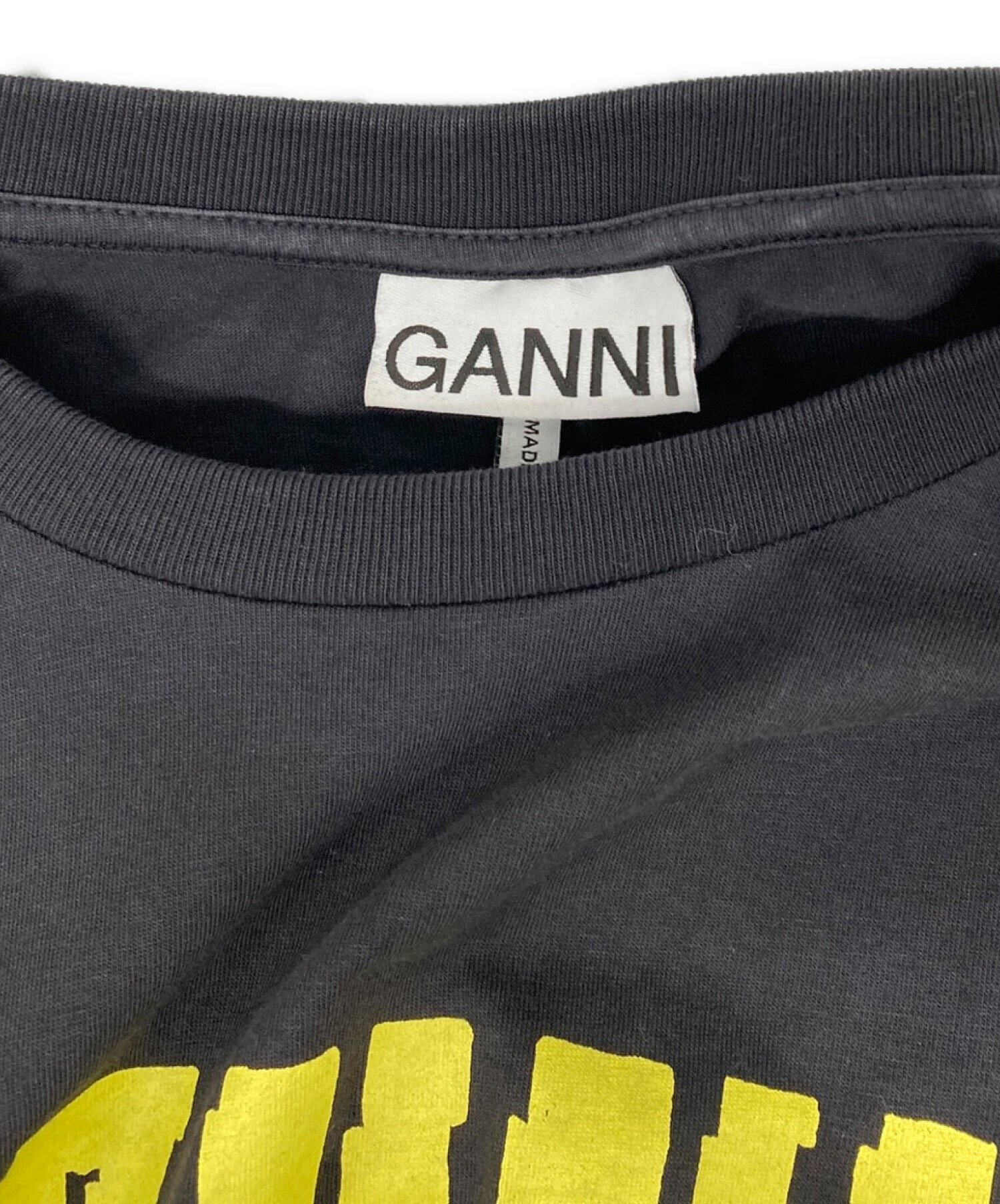 GANNI (ガニー) コットン プリントTシャツ ブラック サイズ:XS