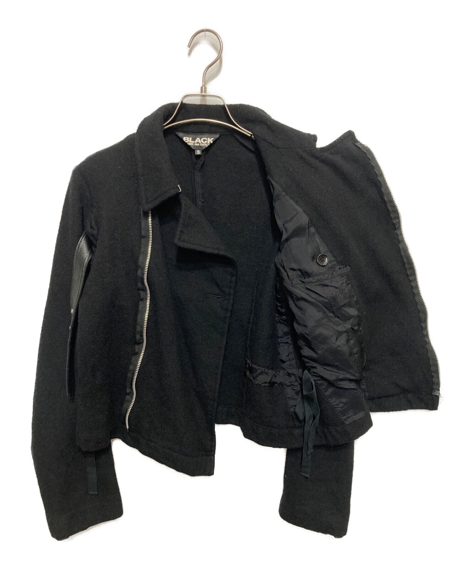 BLACK COMME des GARCONS (ブラックコムデギャルソン) 縮絨ウールライダースジャケット ブラック サイズ:S