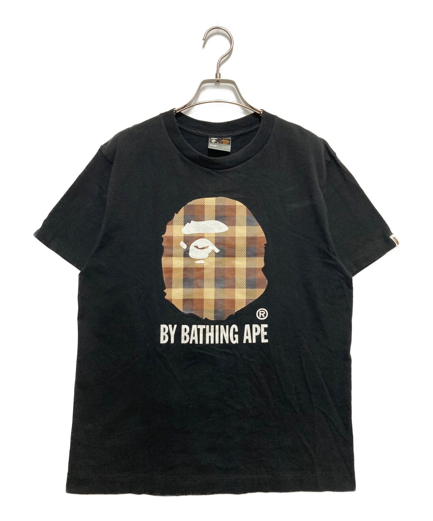 A BATHING APE (ア ベイシング エイプ) タータンチェックビッグモンキーロゴT ブラック サイズ:M