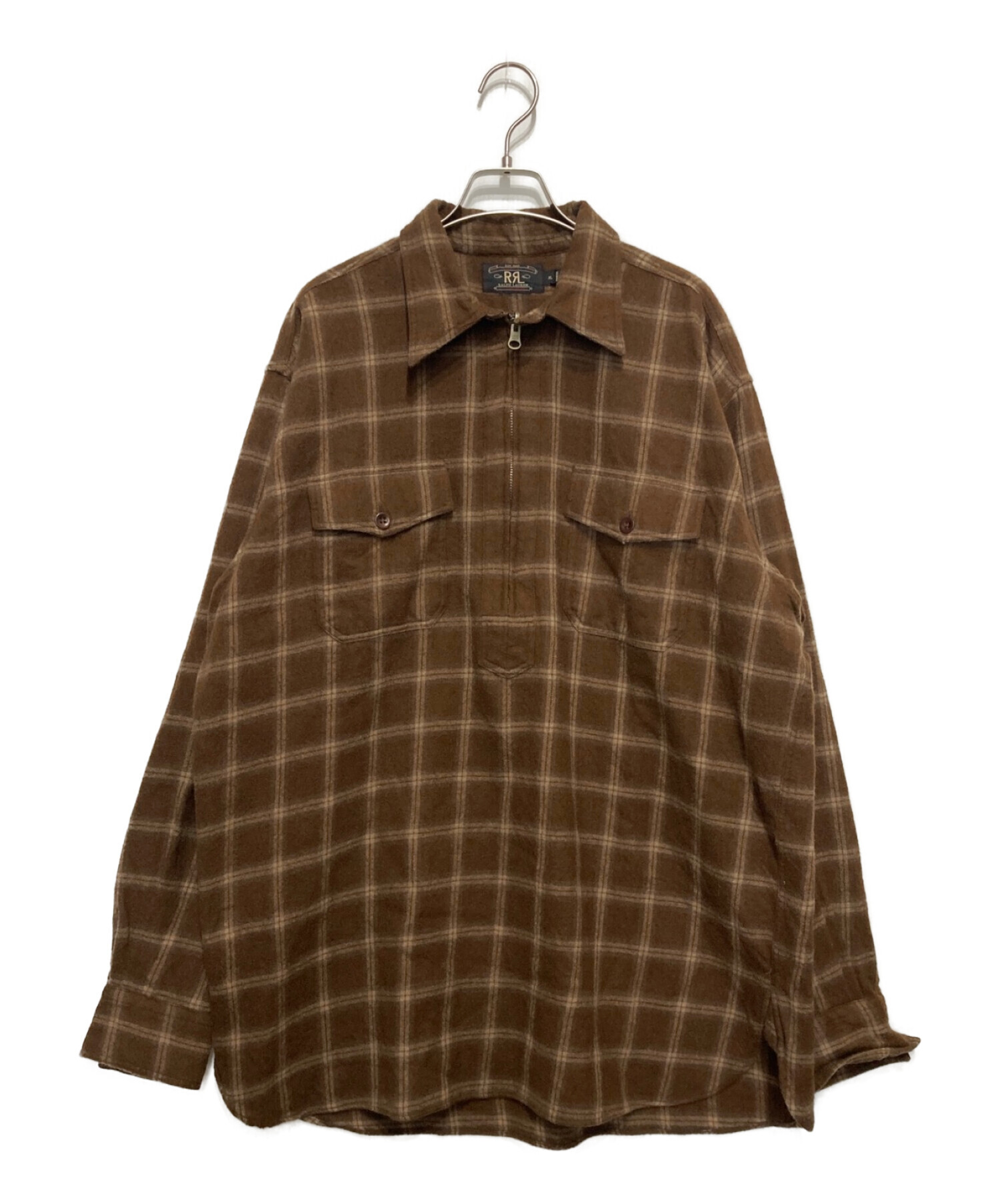 RRL (ダブルアールエル) ウールチェックシャツプルオーバー ブラウン サイズ:XL