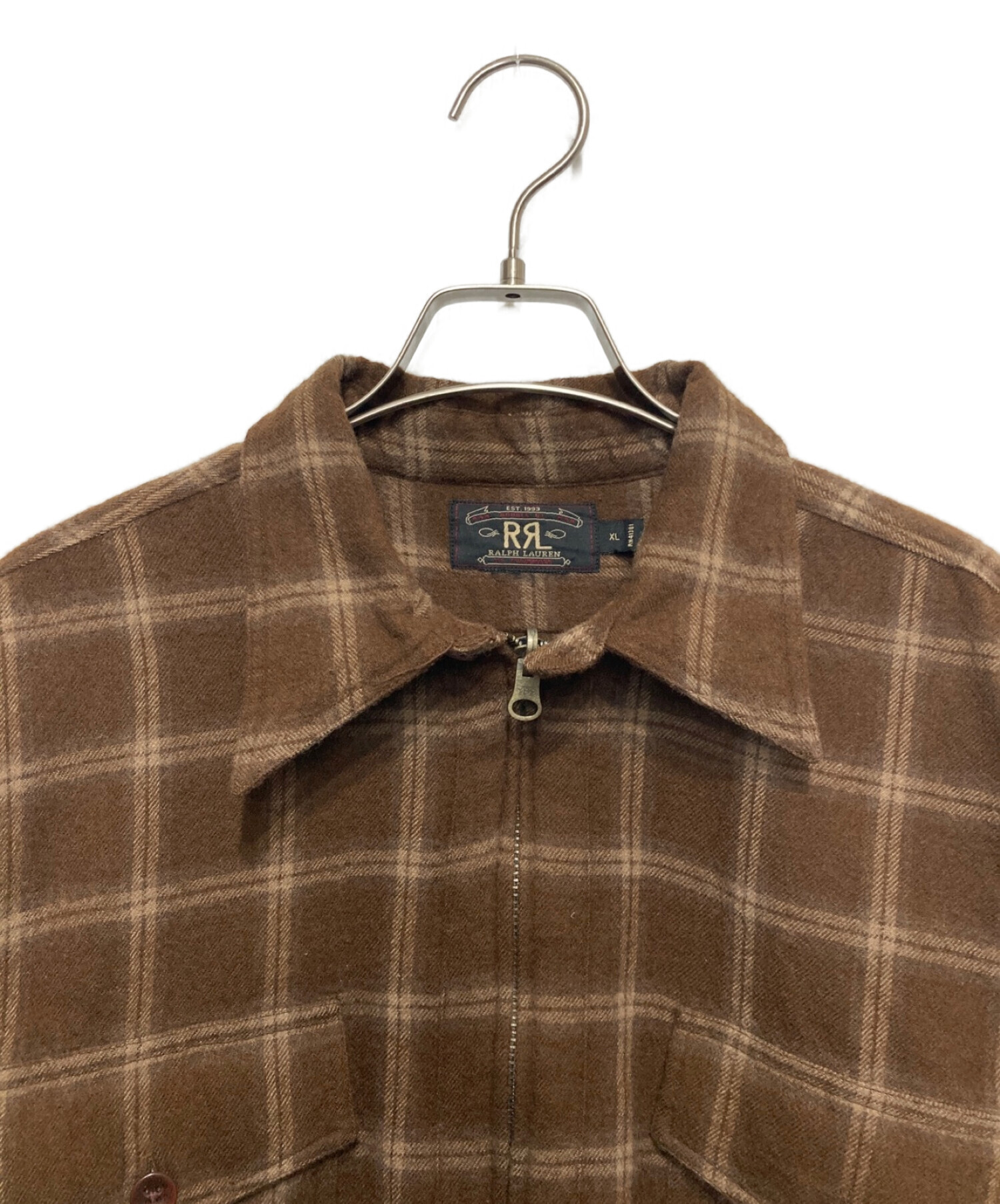 RRL (ダブルアールエル) ウールチェックシャツプルオーバー ブラウン サイズ:XL