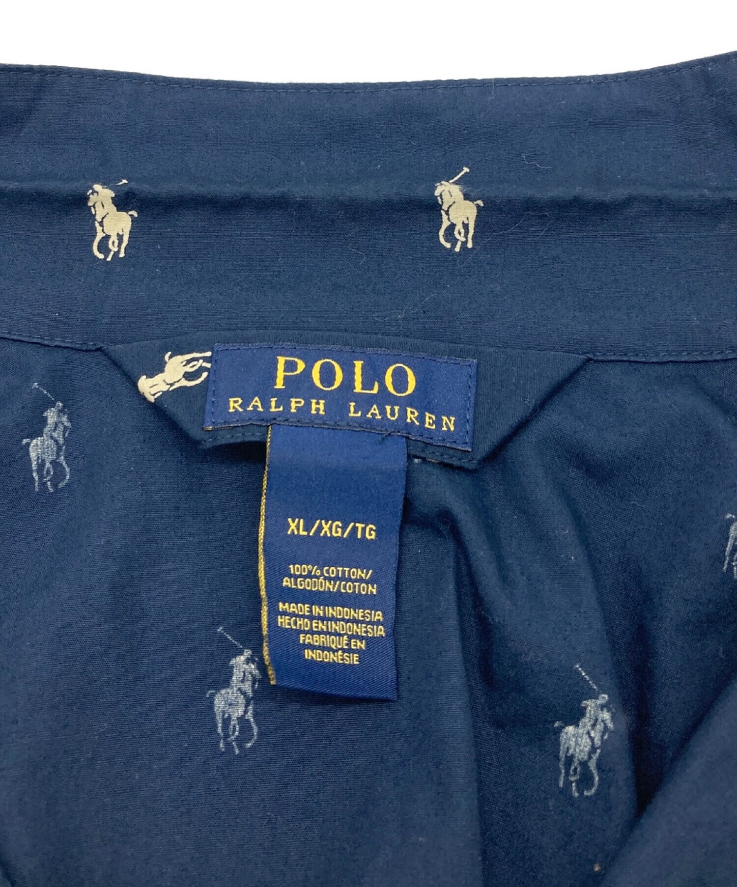 POLO RALPH LAUREN (ポロ・ラルフローレン) ポニー総柄パジャマシャツ ネイビー サイズ:XL