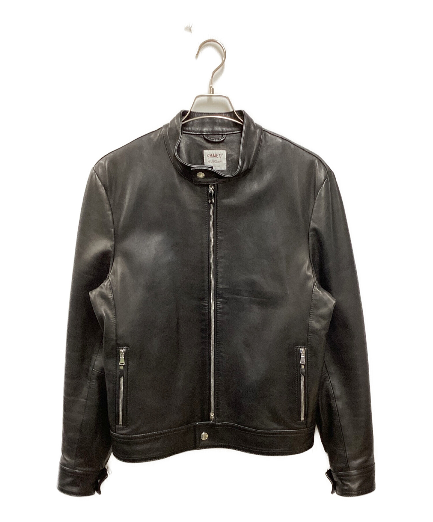 EMMETI (エンメティ) ANDREAラムスキン中綿シングルライダースジャケット ブラック サイズ:50