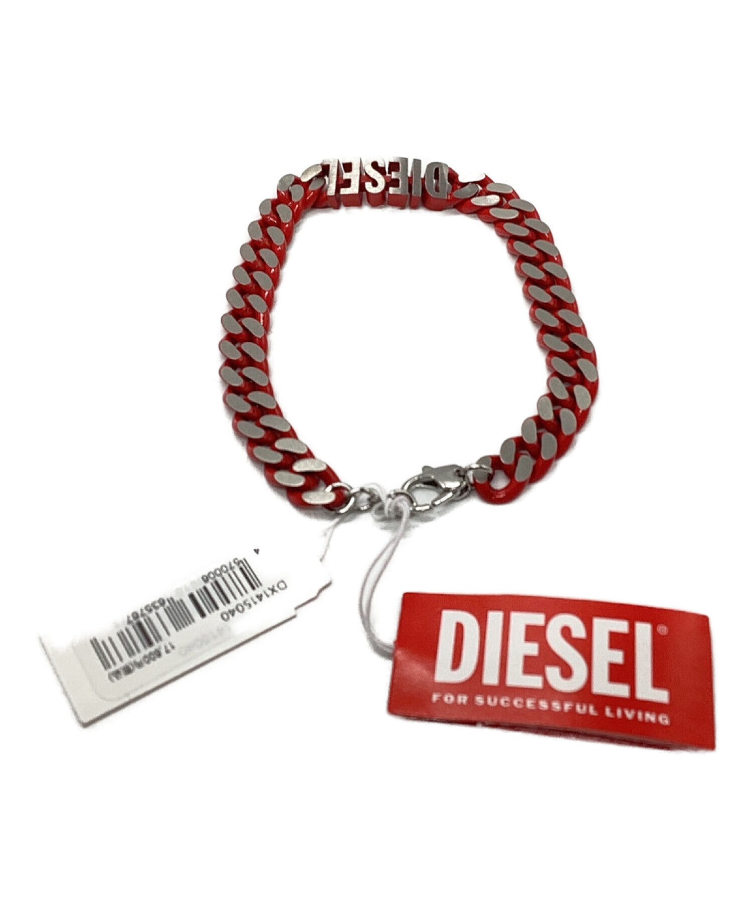 DIESEL (ディーゼル) ロゴチェーンブレスレット シルバー×レッド