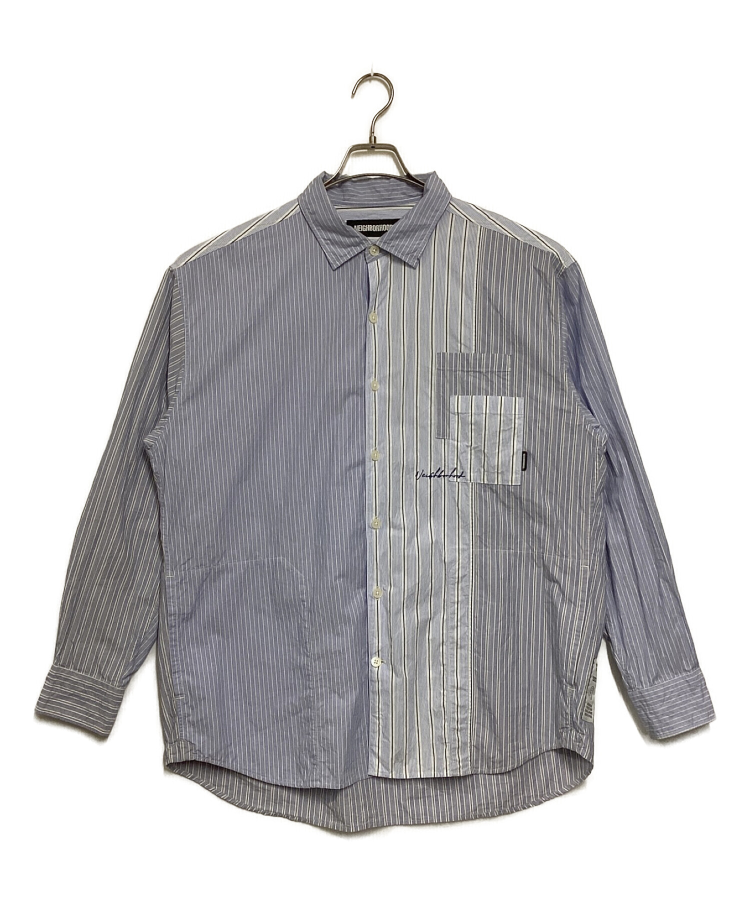 NEIGHBORHOOD (ネイバーフッド) CUT SP / C-SHIRT/ストライプシャツ ブルー サイズ:L