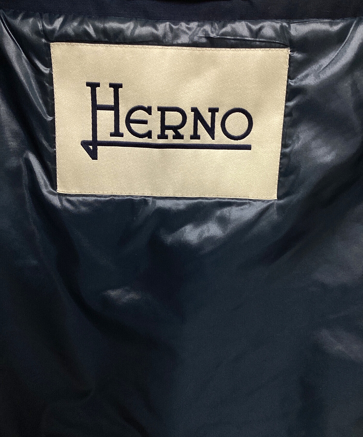 HERNO (ヘルノ) ノーカラーダウン切替コート ネイビー サイズ:42