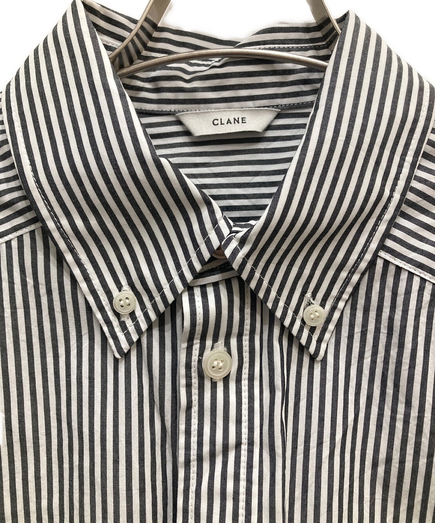 中古・古着通販】CLANE (クラネ) HUGE SHIRT ホワイト×グレー サイズ:1