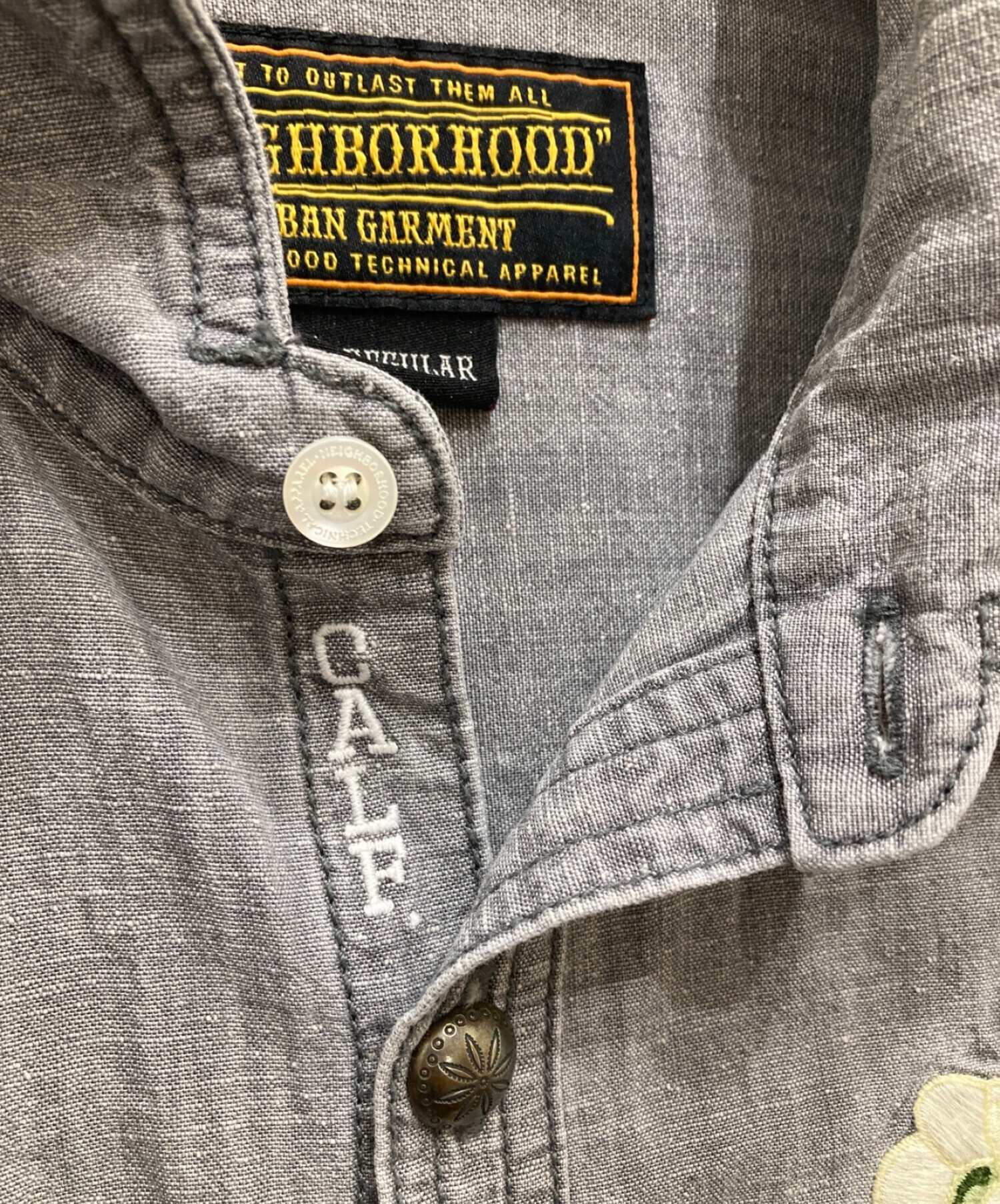 NEIGHBORHOOD (ネイバーフッド) 刺繍シャンブレーシャツ グレー サイズ:S