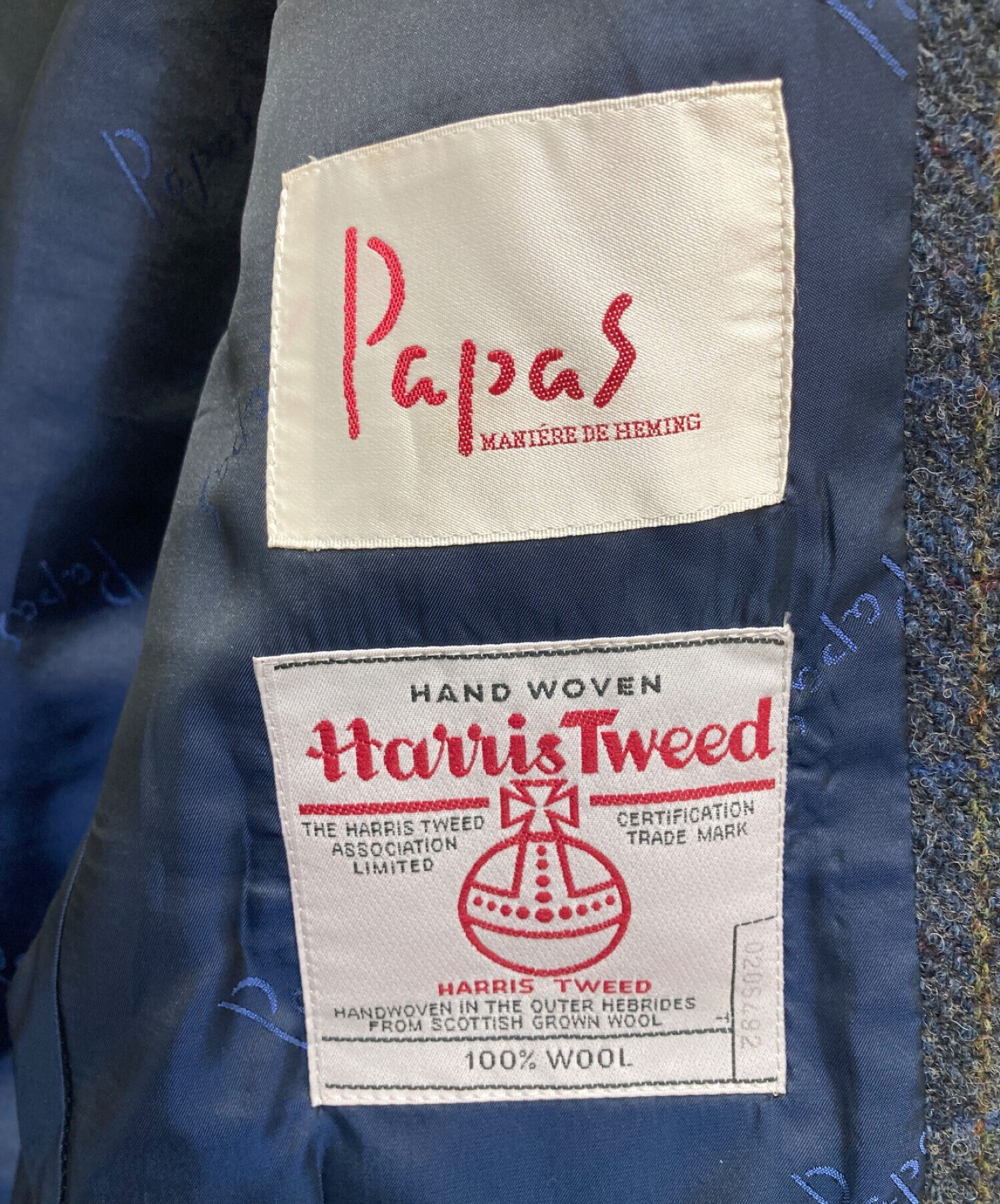 PAPAS (パパス) Harris Tweed (ハリスツイード) ツイードテーラードジャケット ネイビー サイズ:M46