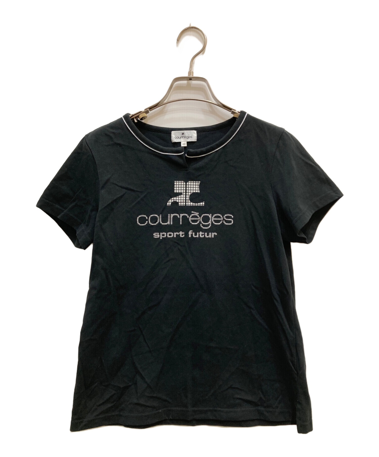 courreges (クレージュ) ロゴプリントTシャツ ブラック サイズ:Ｌ