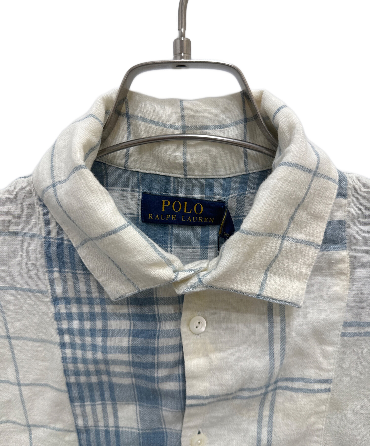 中古・古着通販】POLO RALPH LAUREN (ポロ・ラルフローレン) リネン混シャツワンピース ホワイト×ブルー  サイズ:Ｓ｜ブランド・古着通販 トレファク公式【TREFAC FASHION】スマホサイト