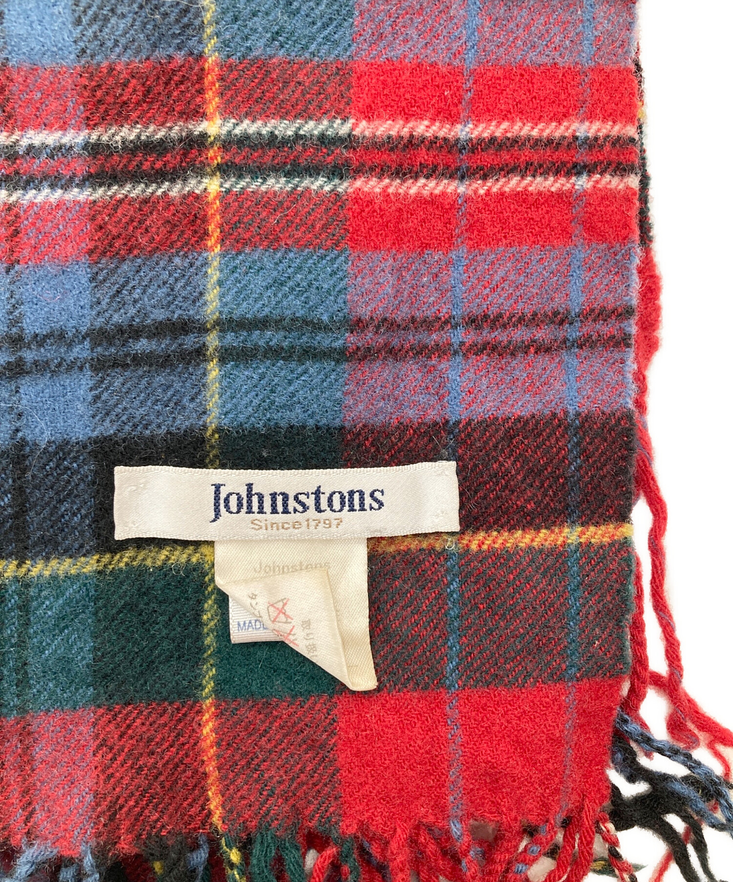 JOHNSTONS (ジョンストンズ) カシミヤ混チェックマフラー レッド