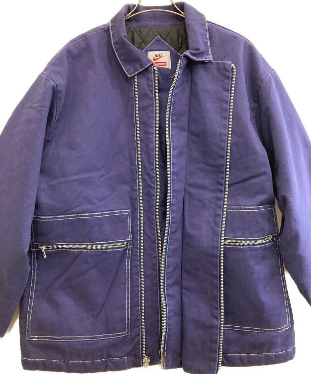 NIKE (ナイキ) SUPREME (シュプリーム) Double Zip Quilted Work Jacket ネイビー サイズ:Ｌ