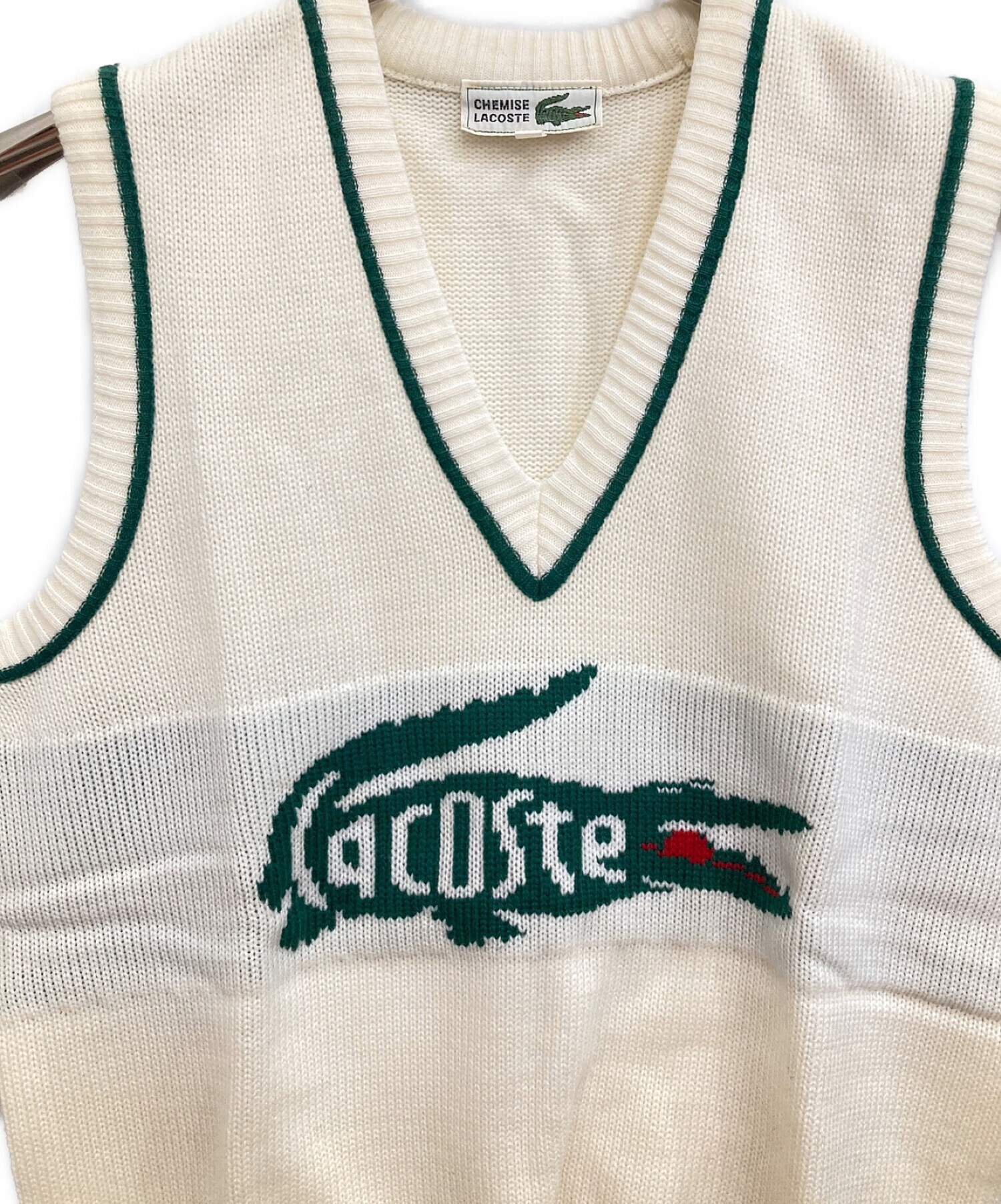 CHEMISE LACOSTE (シュミーズ ラコステ) 70~80's ニットベスト アイボリー×グリーン サイズ:42