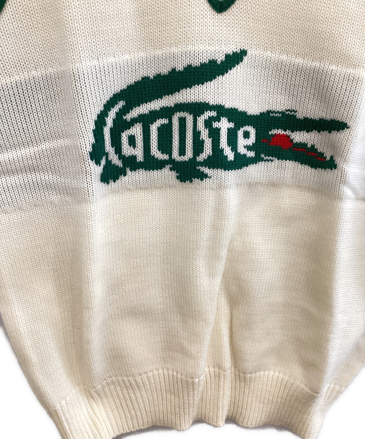 CHEMISE LACOSTE (シュミーズ ラコステ) 70~80's ニットベスト アイボリー×グリーン サイズ:42