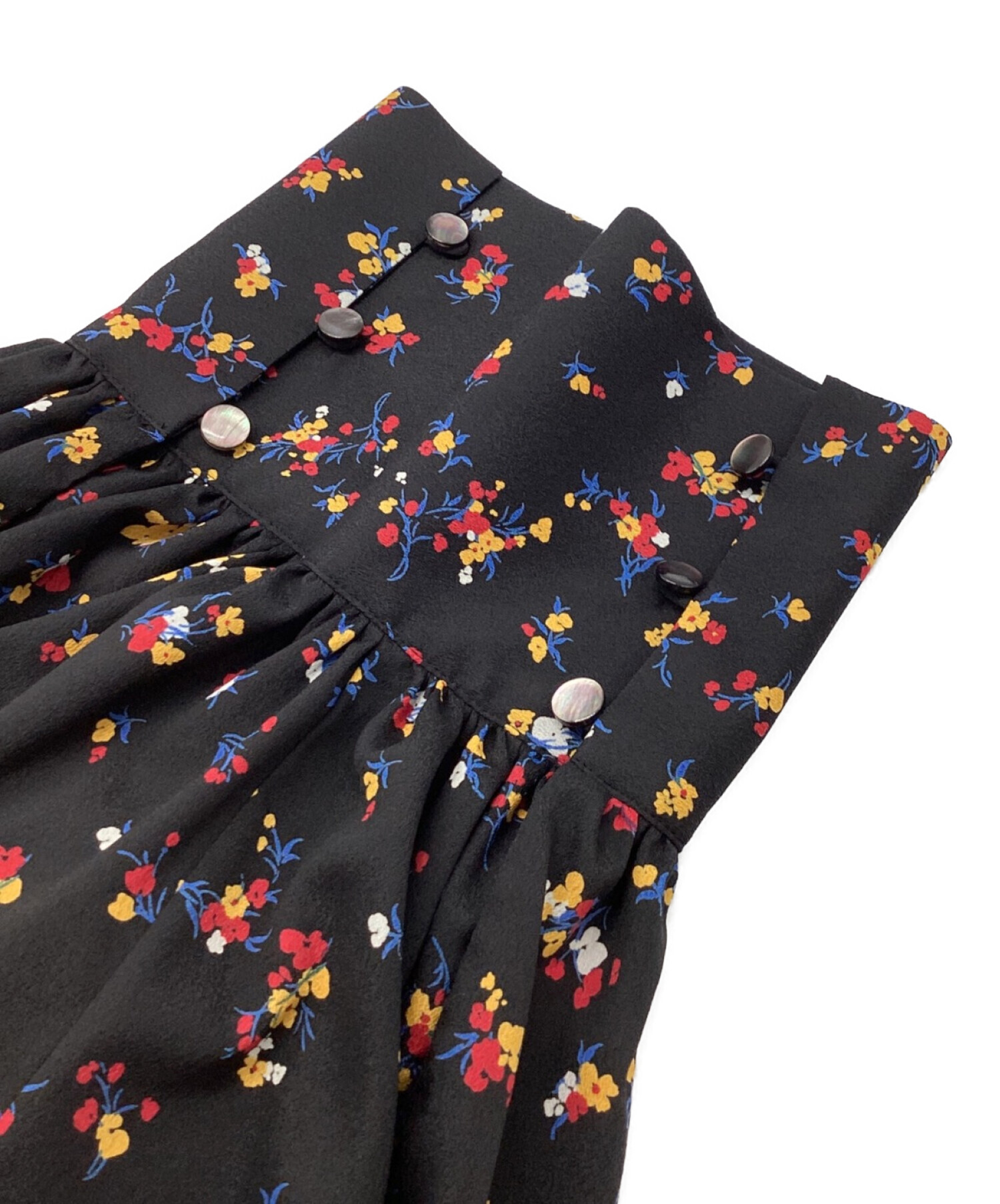 H BEAUTY&YOUTH (エイチ ビューティアンドユース) FLOWER PRINT SHRRING DRESS ブラック サイズ:F 未使用品