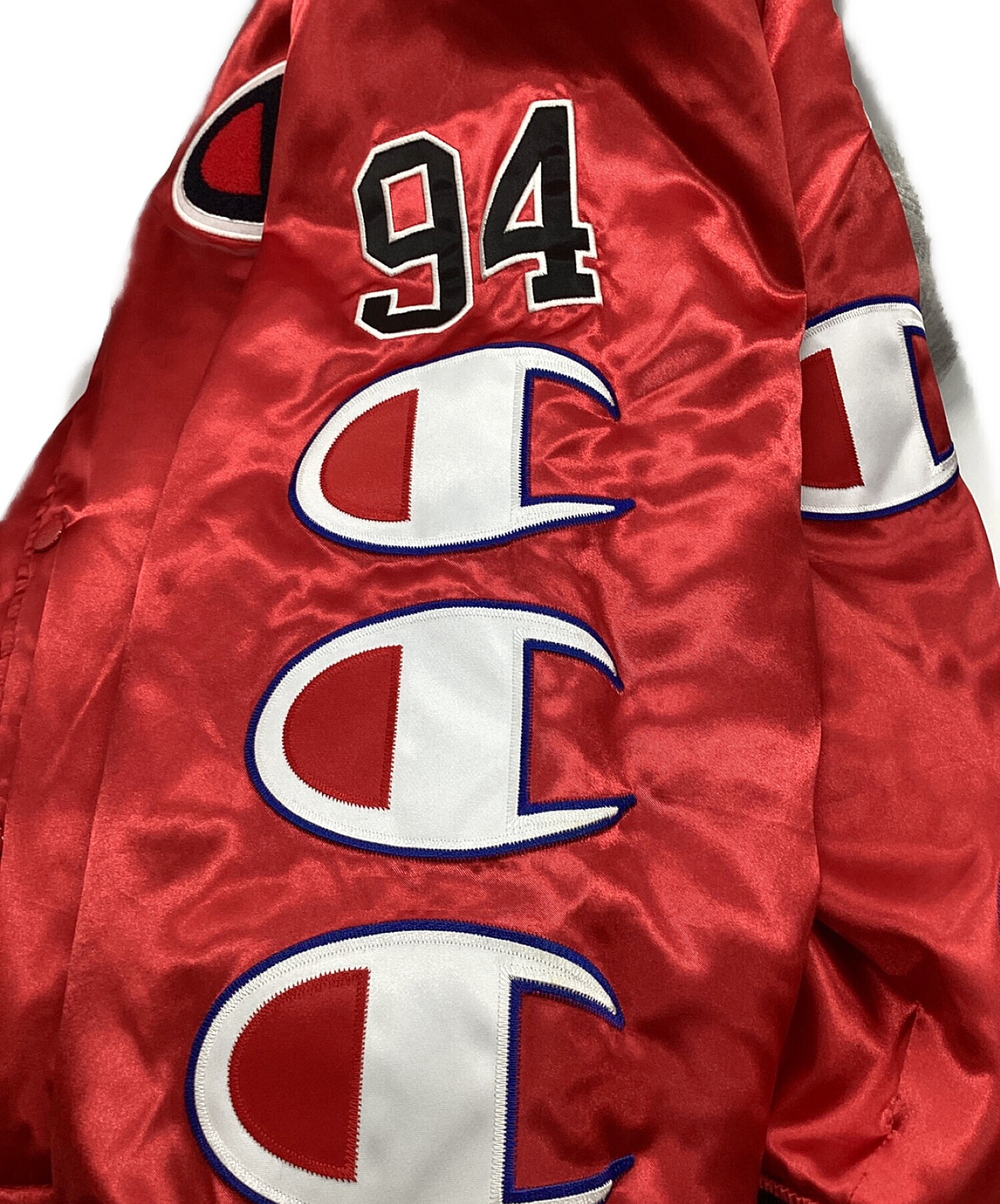 Champion (チャンピオン) SUPREME (シュプリーム) Hooded Satin Varsity Jacket レッド サイズ:L