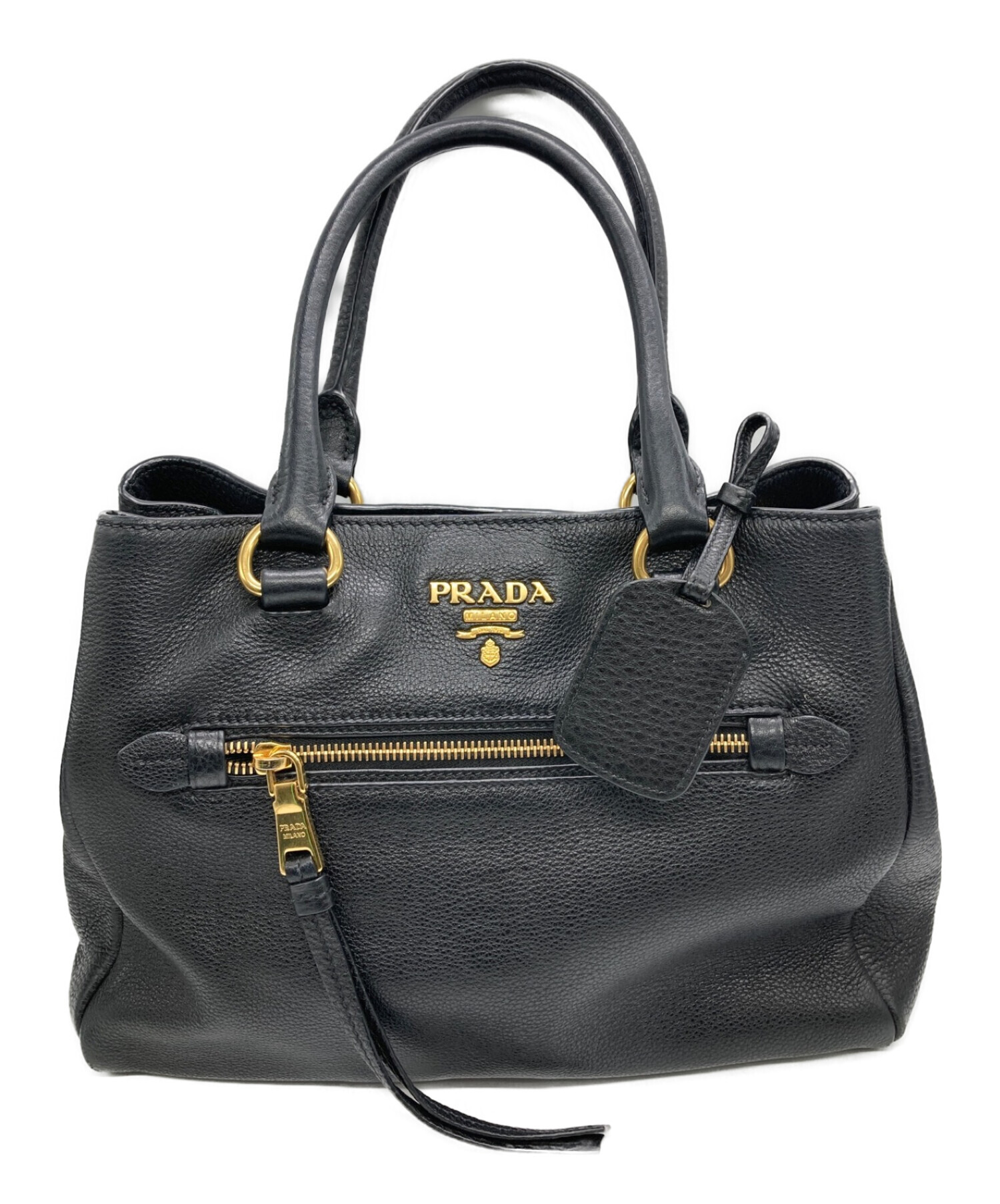 中古・古着通販】PRADA (プラダ) レザーハンドバッグ ブラック サイズ