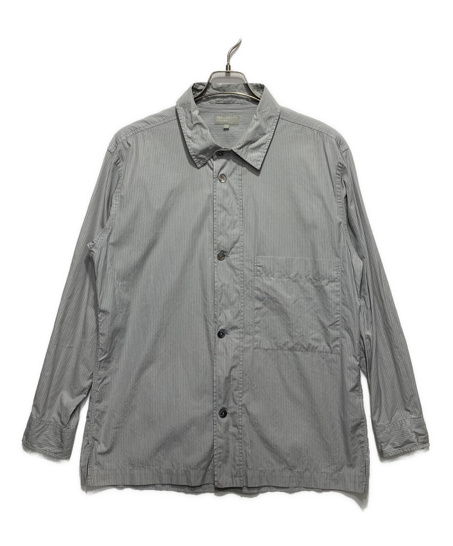 MARGARET HOWELL (マーガレットハウエル) FINE STRIPE COTTONシャツ グレー サイズ:L