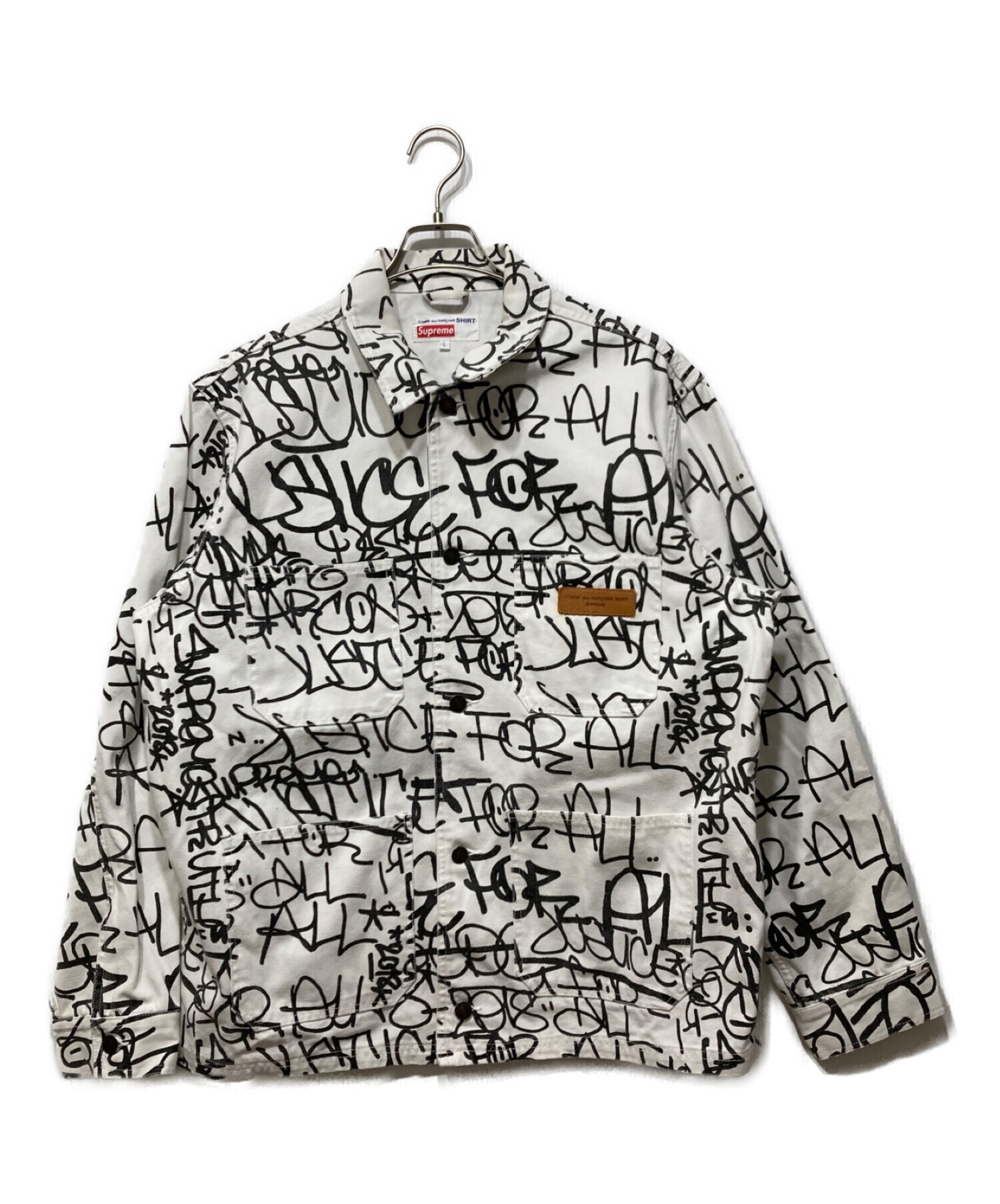 SUPREME (シュプリーム) COMME des GARCONS SHIRT (コムデギャルソンシャツ) Printed Canvas Chore  Coat ホワイト×ブラック サイズ:L