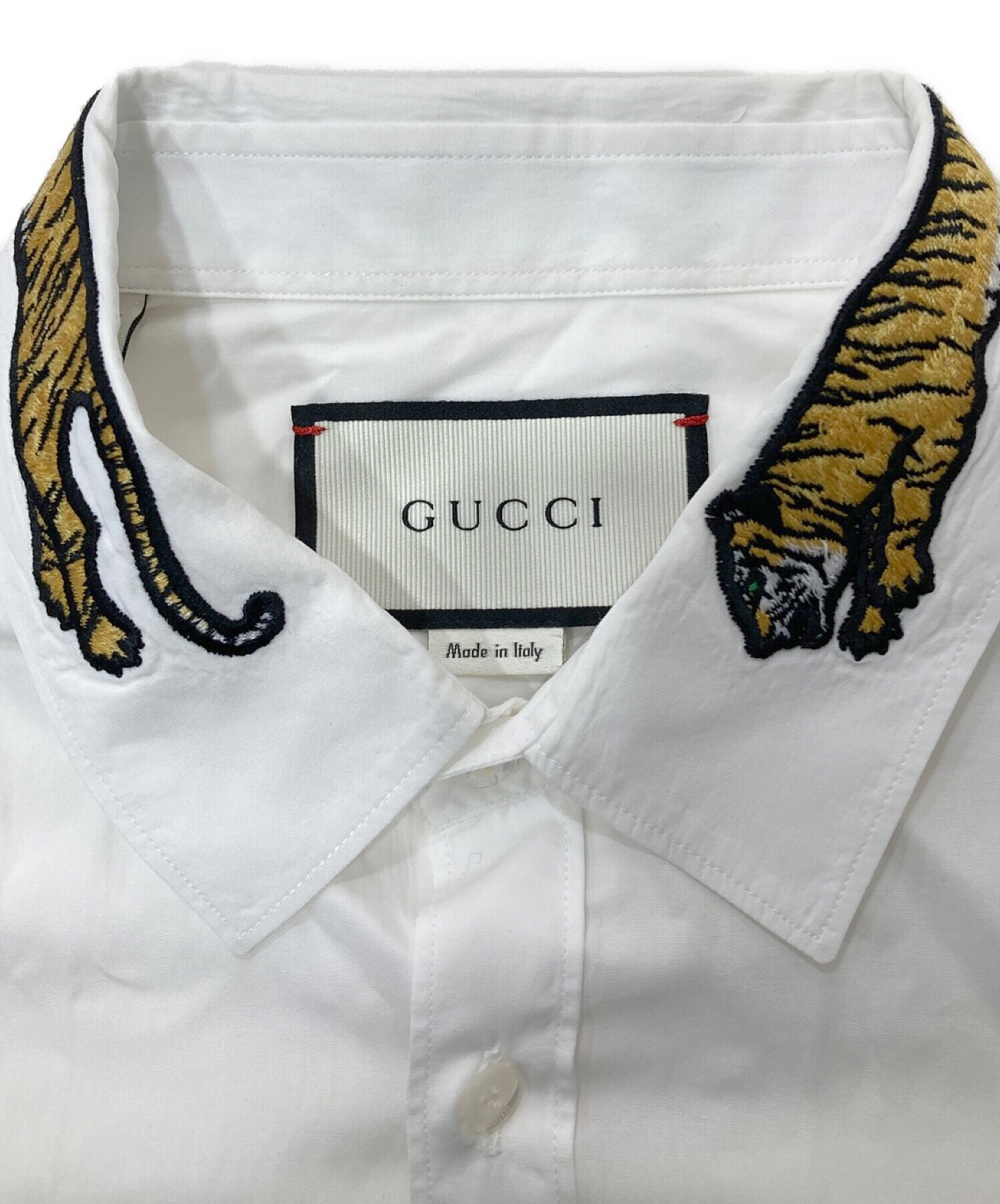 GUCCI (グッチ) DUKEタイガー刺繍シャツ ホワイト サイズ:41/16