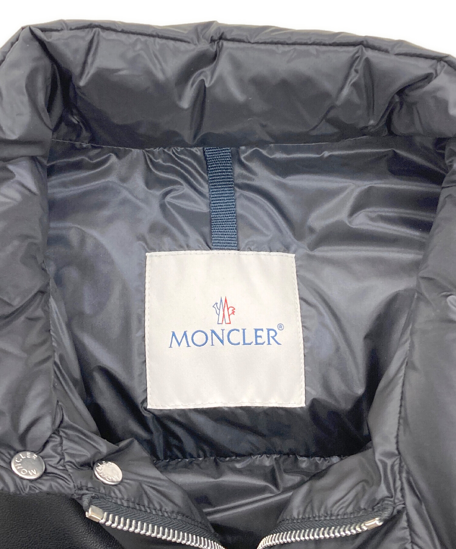 MONCLER (モンクレール) レザー切替ダウンジャケット ブラック サイズ:2(M)