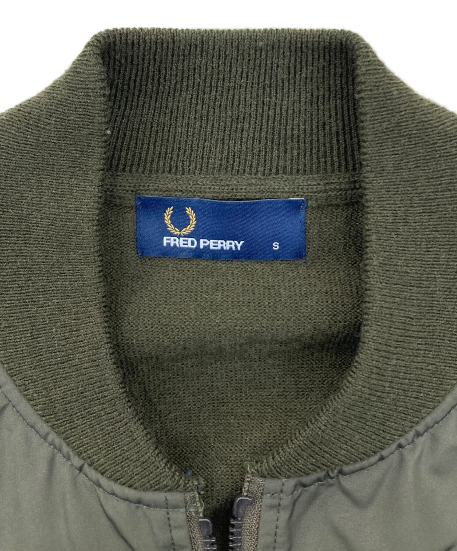 FRED PERRY (フレッドペリー) ニット切替ボンバージャケット カーキ サイズ:S