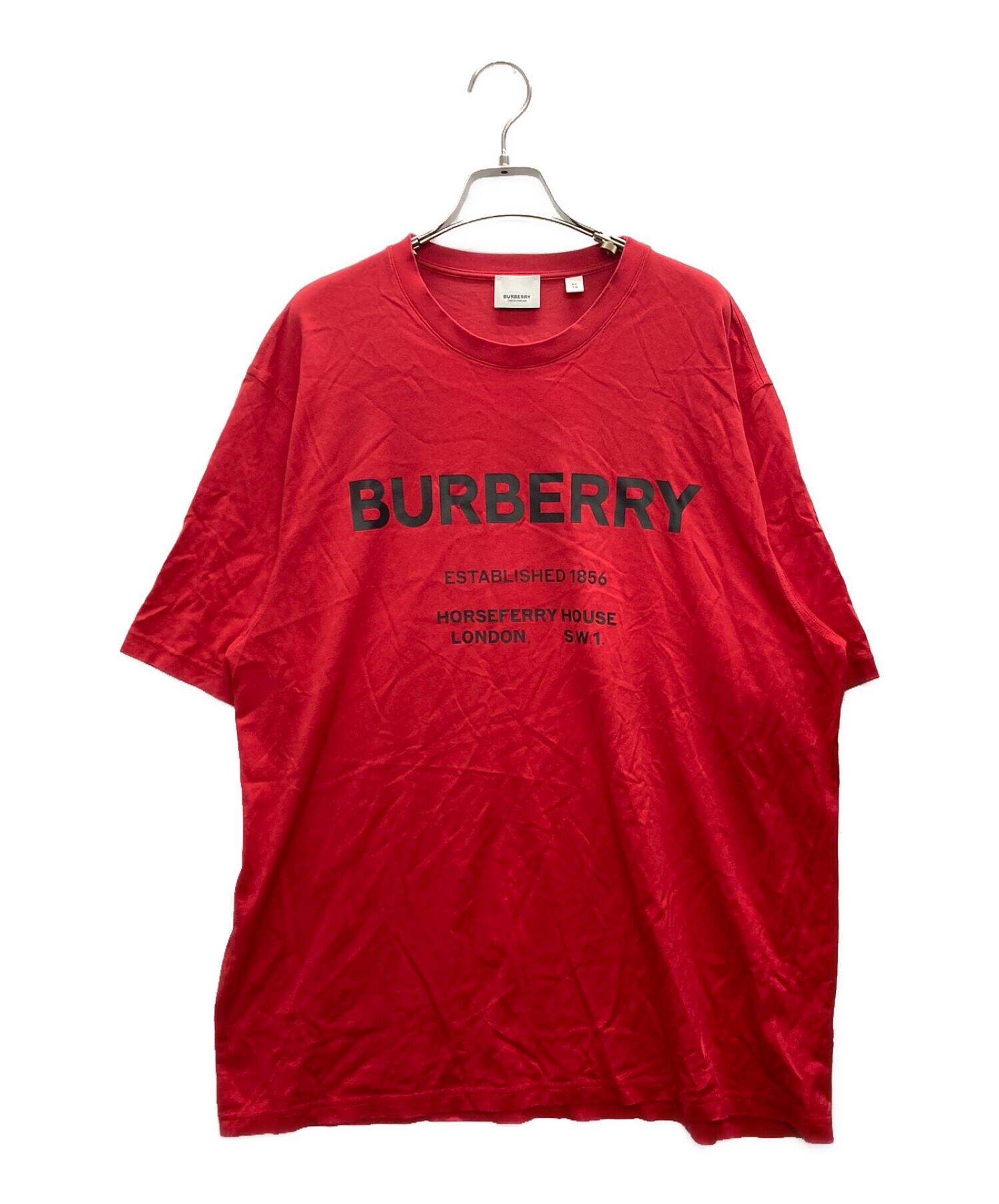 BURBERRY (バーバリー) ロゴプリントTシャツ レッド サイズ:XL