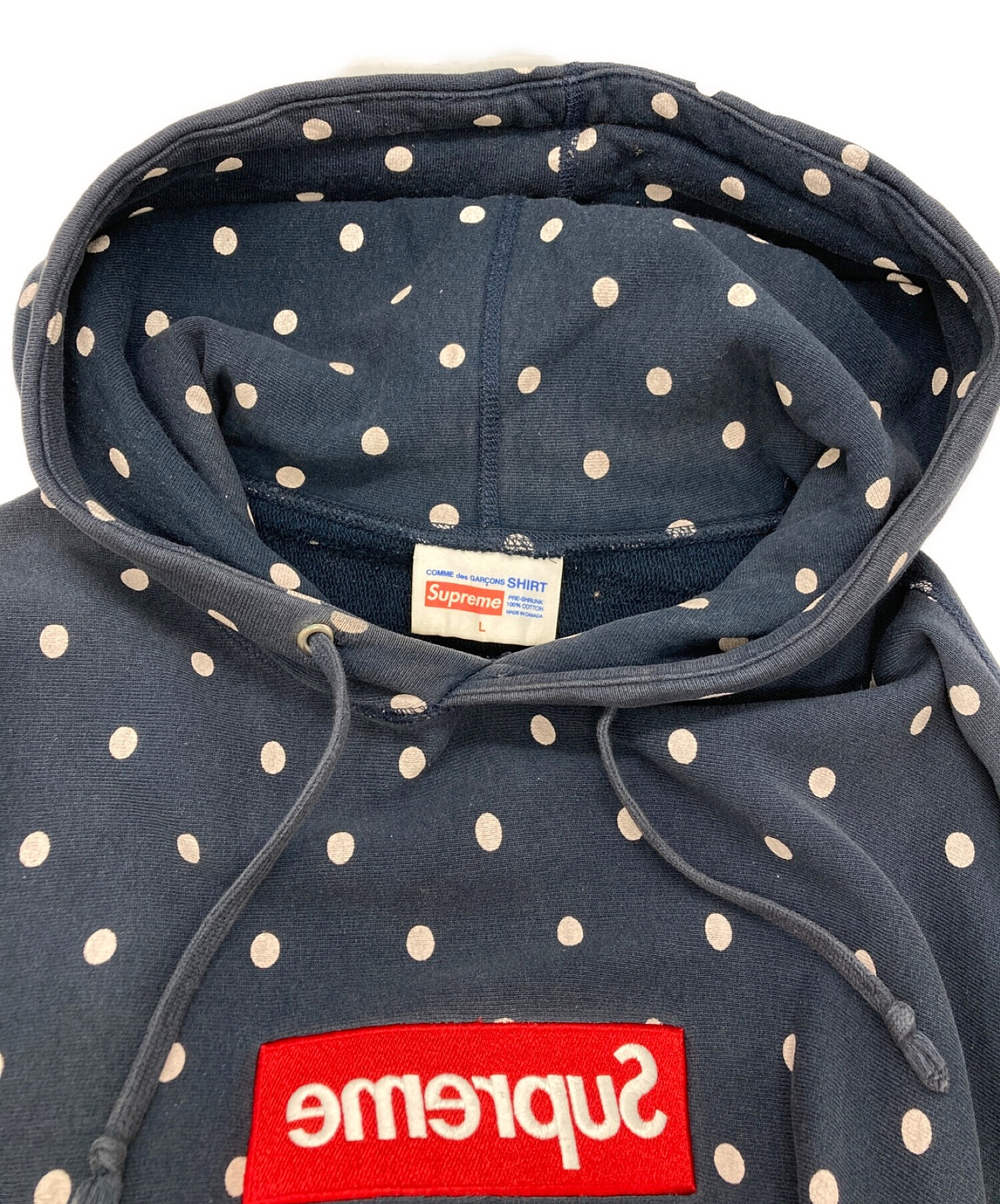 SUPREME (シュプリーム) COMME des GARCONS SHIRT (コムデギャルソンシャツ)  反転ボックスロゴドットプルオーバーパーカー ネイビー サイズ: L