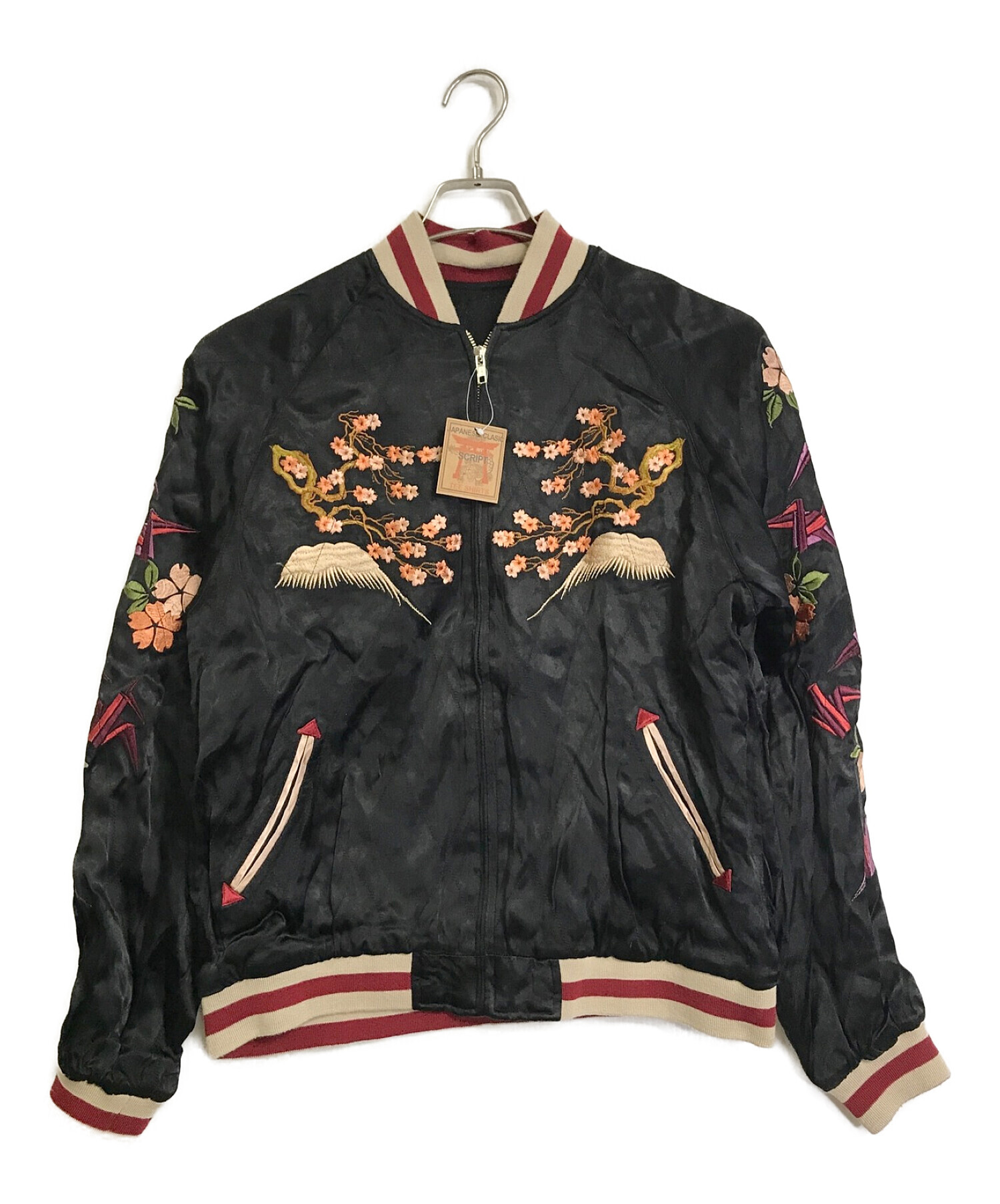 JAPANES CLASIC SCRIPT (ジャパニーズクラシックスクリプト) 桜・折り紙刺繍スカジャン/スーベニアジャケット ブラック サイズ:M
