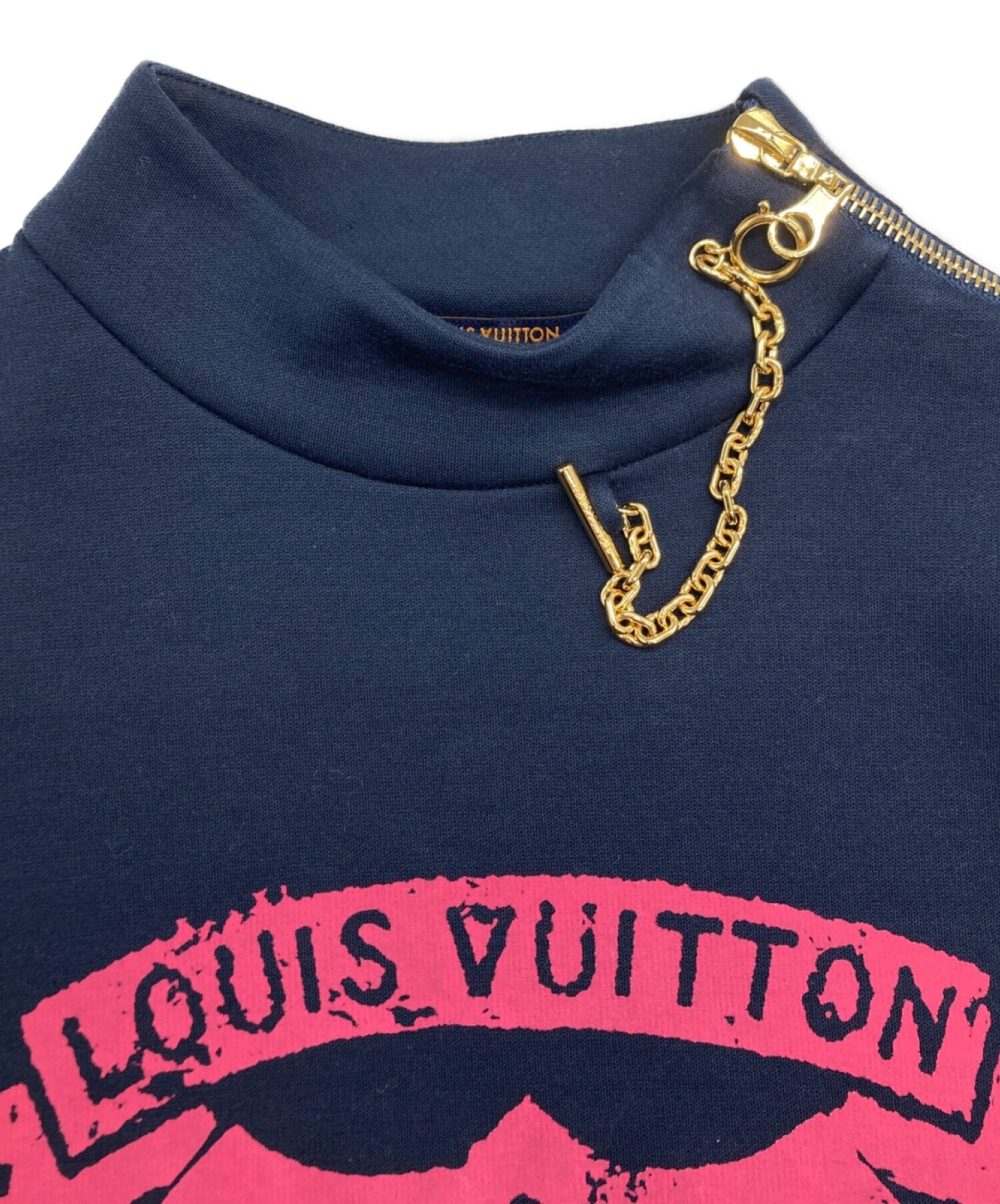 LOUIS VUITTON (ルイ ヴィトン) チェーン装飾S/Sワンピース ネイビー サイズ:SIZE S